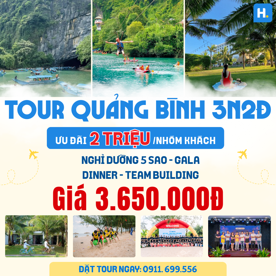 TOUR QUẢNG BÌNH 2N1Đ: Biển Nhật Lệ - Team building& Gala Dinner - Phong Nha Kẻ Bàng