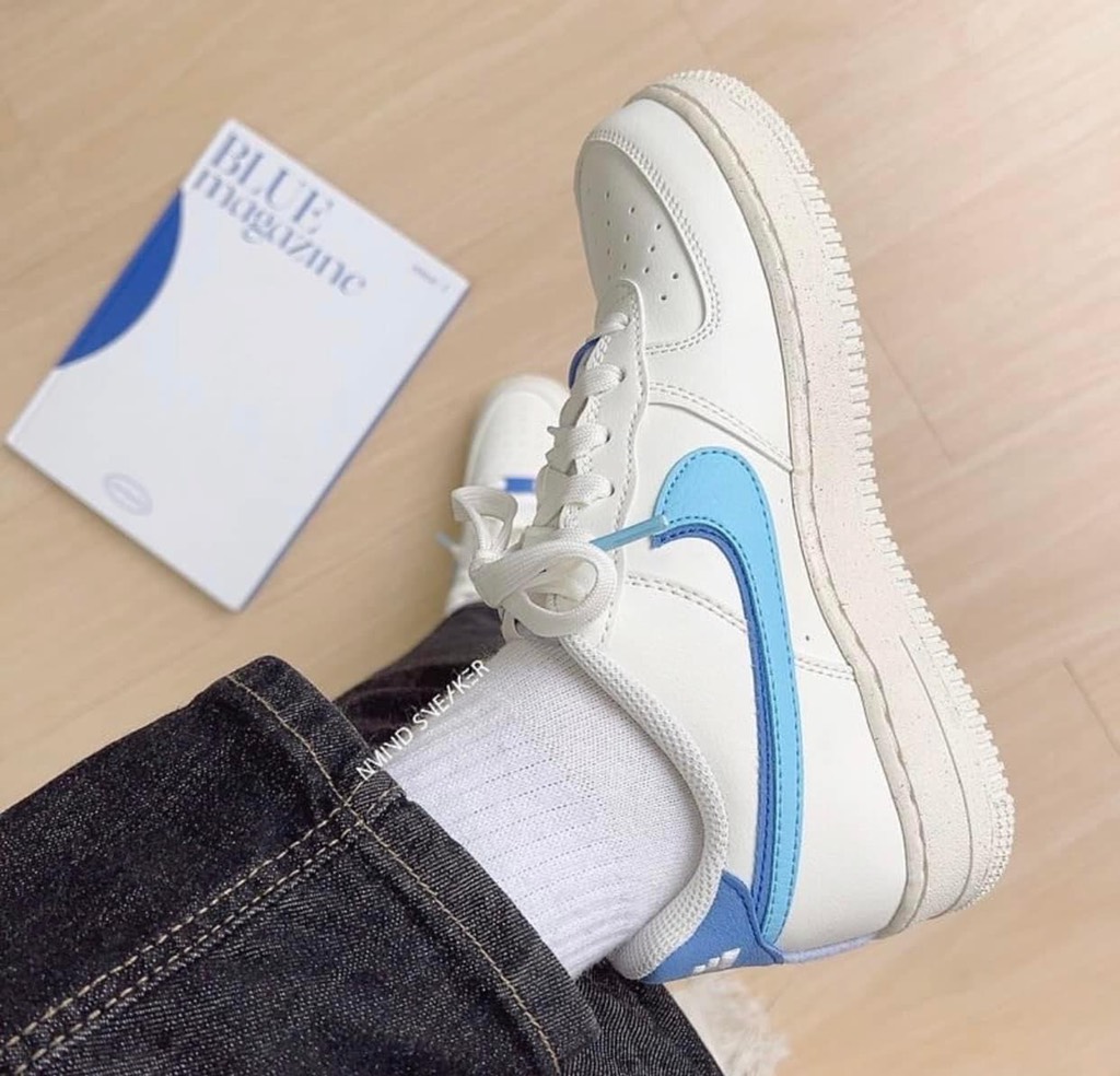 Nike Air Force 1 Low 82 Double Swoosh White Medium Blue (GS