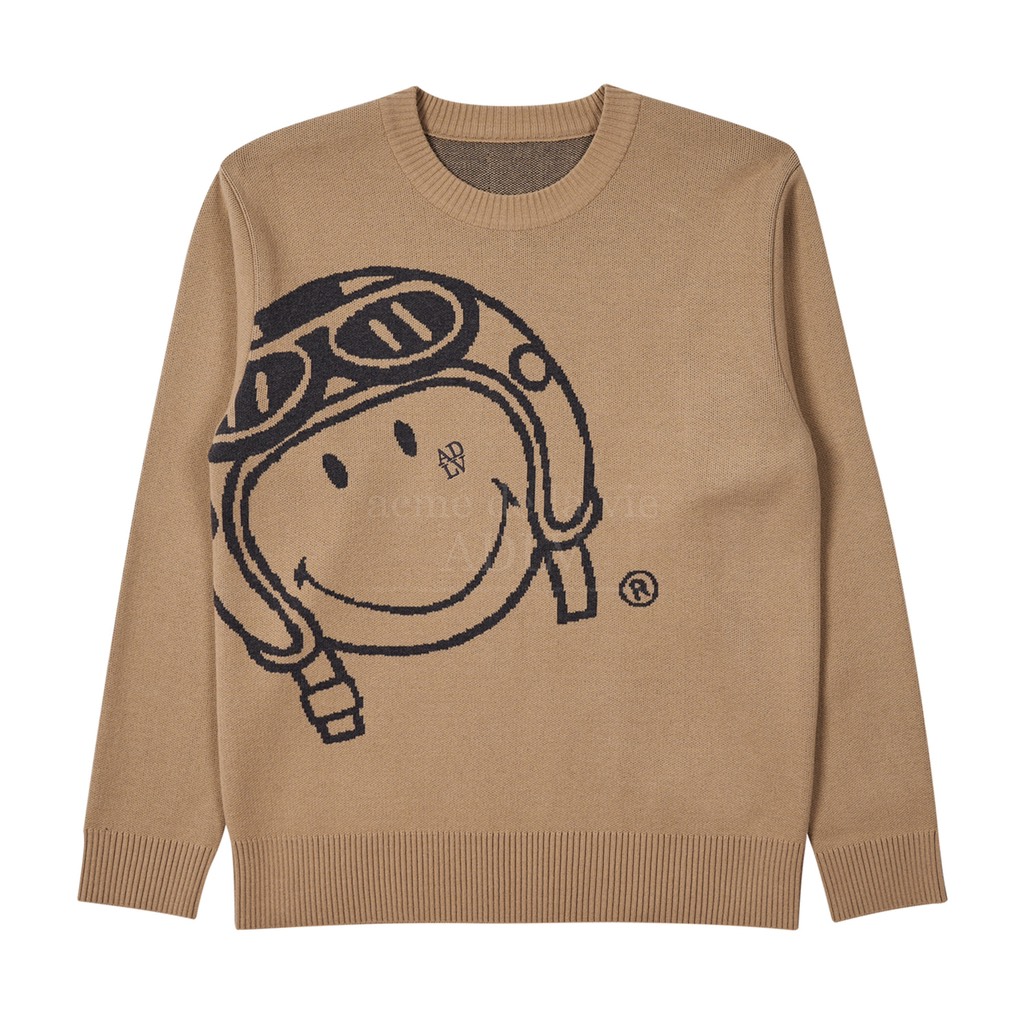 ADLV X Smiley® BIKER SMILEY FRONT ARTWORK KNIT BEIGE | HOGO YANG STORE