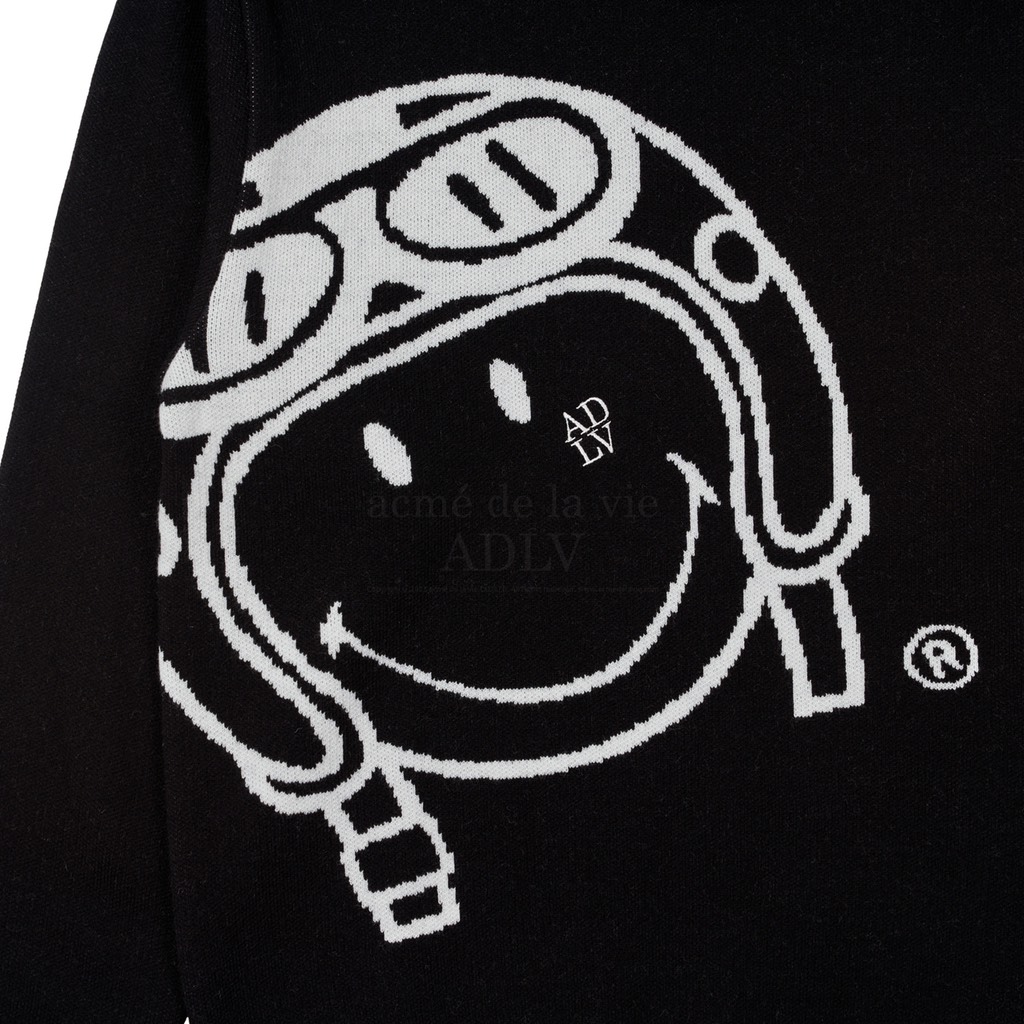 ADLV X Smiley® BIKER SMILEY FRONT ARTWORK KNIT BLACK | HOGO YANG STORE