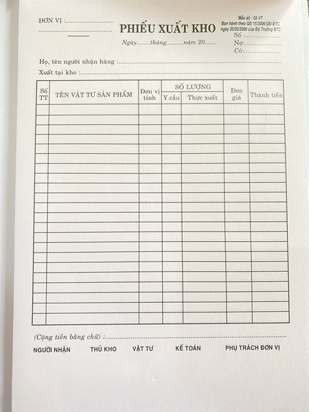 PHIẾU XUẤT KHO A4 2 LIÊN (QUYỂN)