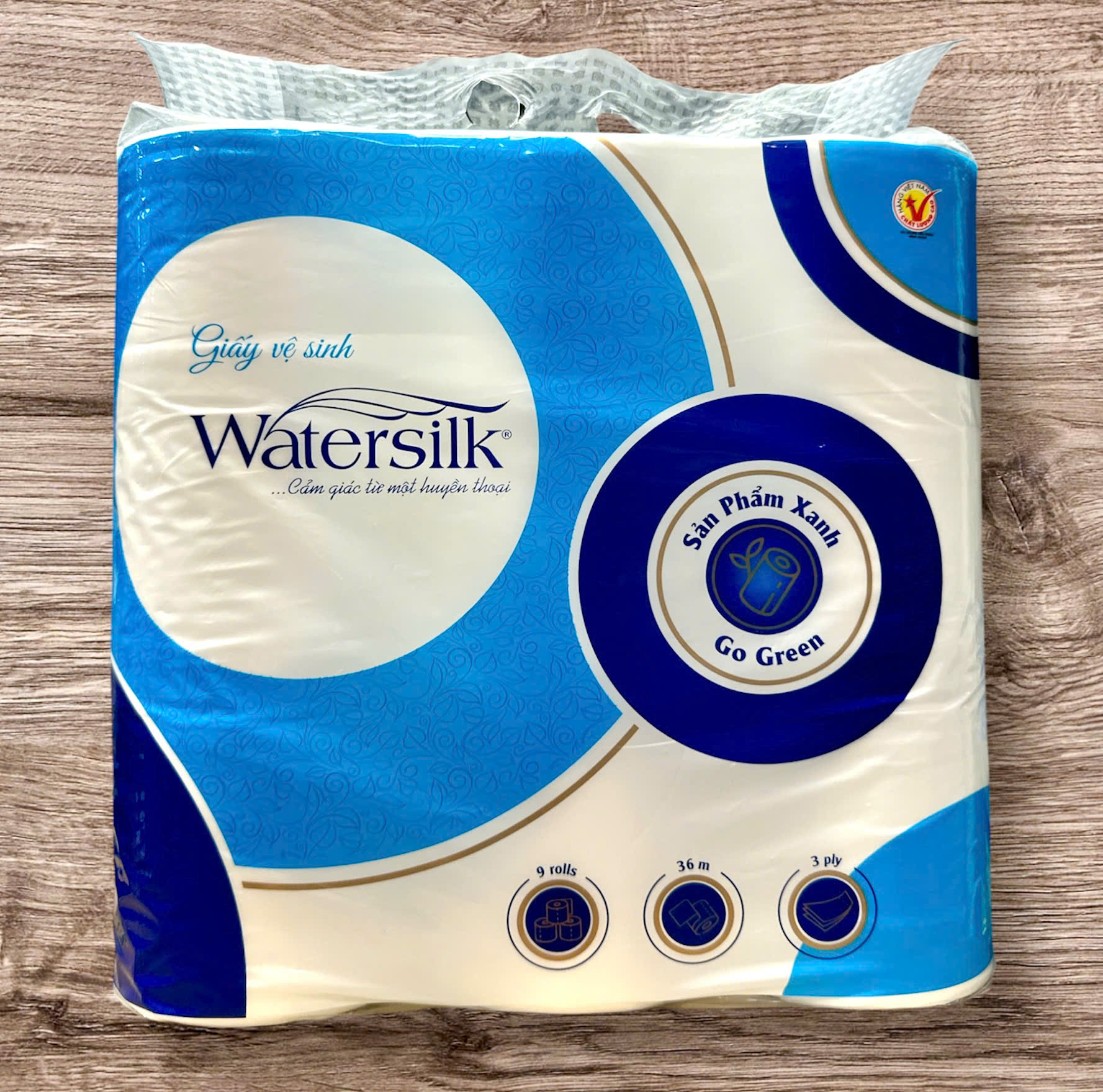 GIẤY VỆ SINH WATERSILK CÓ LÕI 9 CUỘN 36 MÉT (XÁCH)