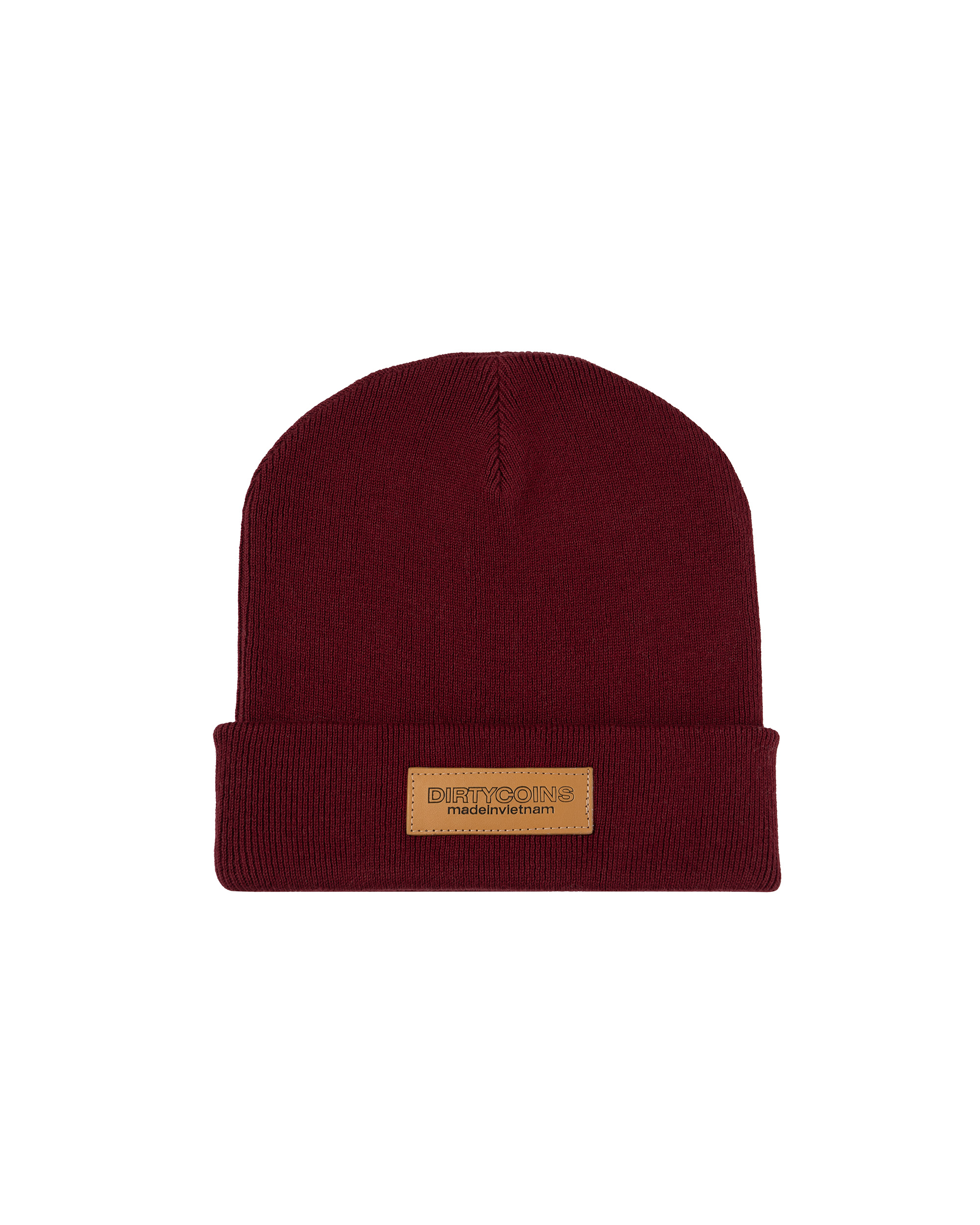 Leather Patch Beanie - Red