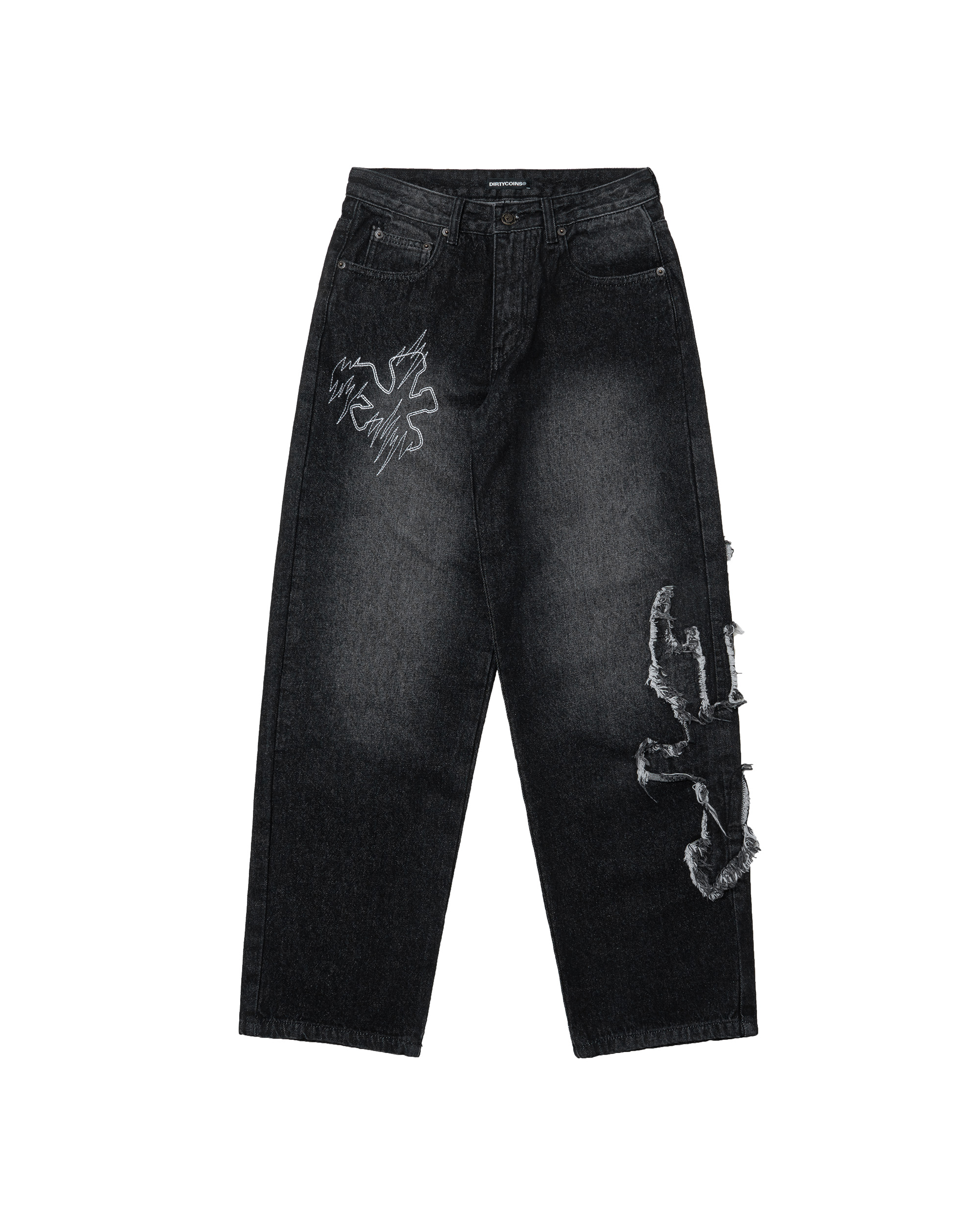 Flame Wash Relaxed Denim Pants Black