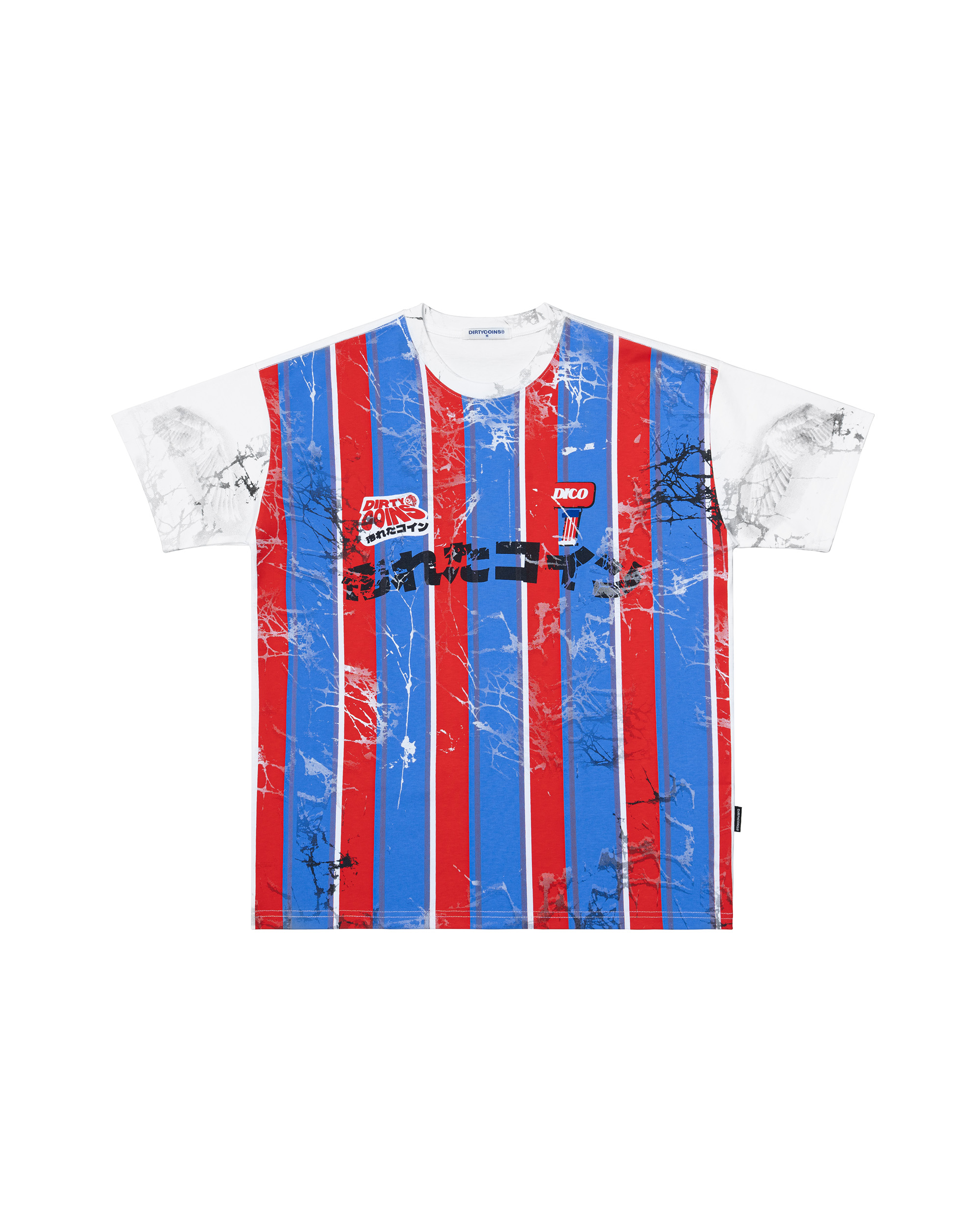 DirtyCoins Striped Destroy All Print T-Shirt Red Blue