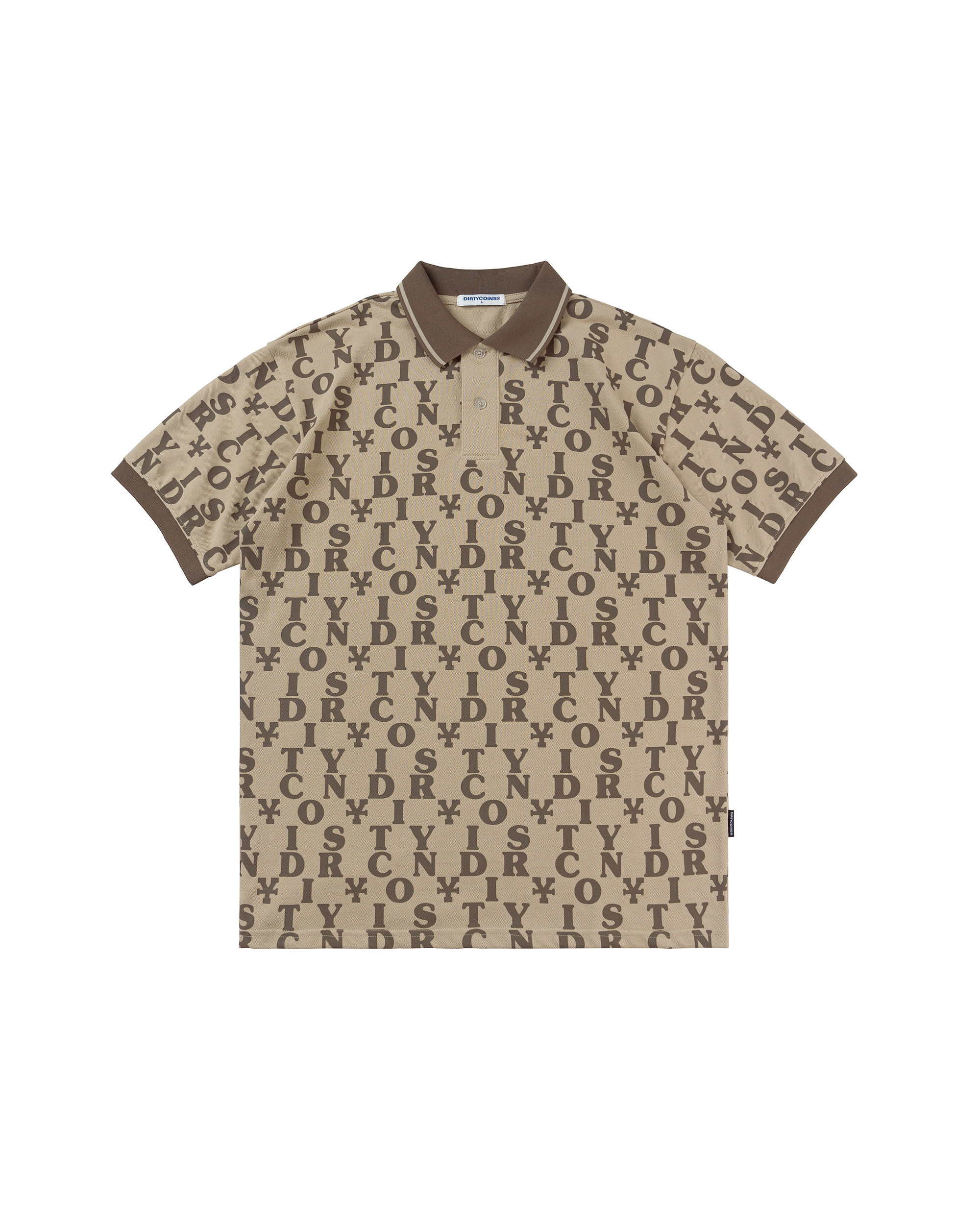 Letter Pattern Polo Shirt - Cream/Brown