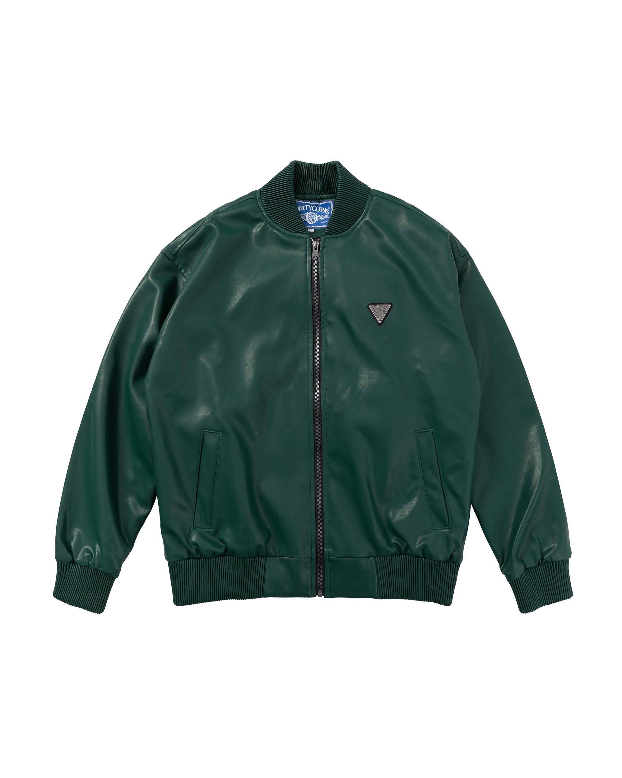 Metal Label Leather Jacket - Green