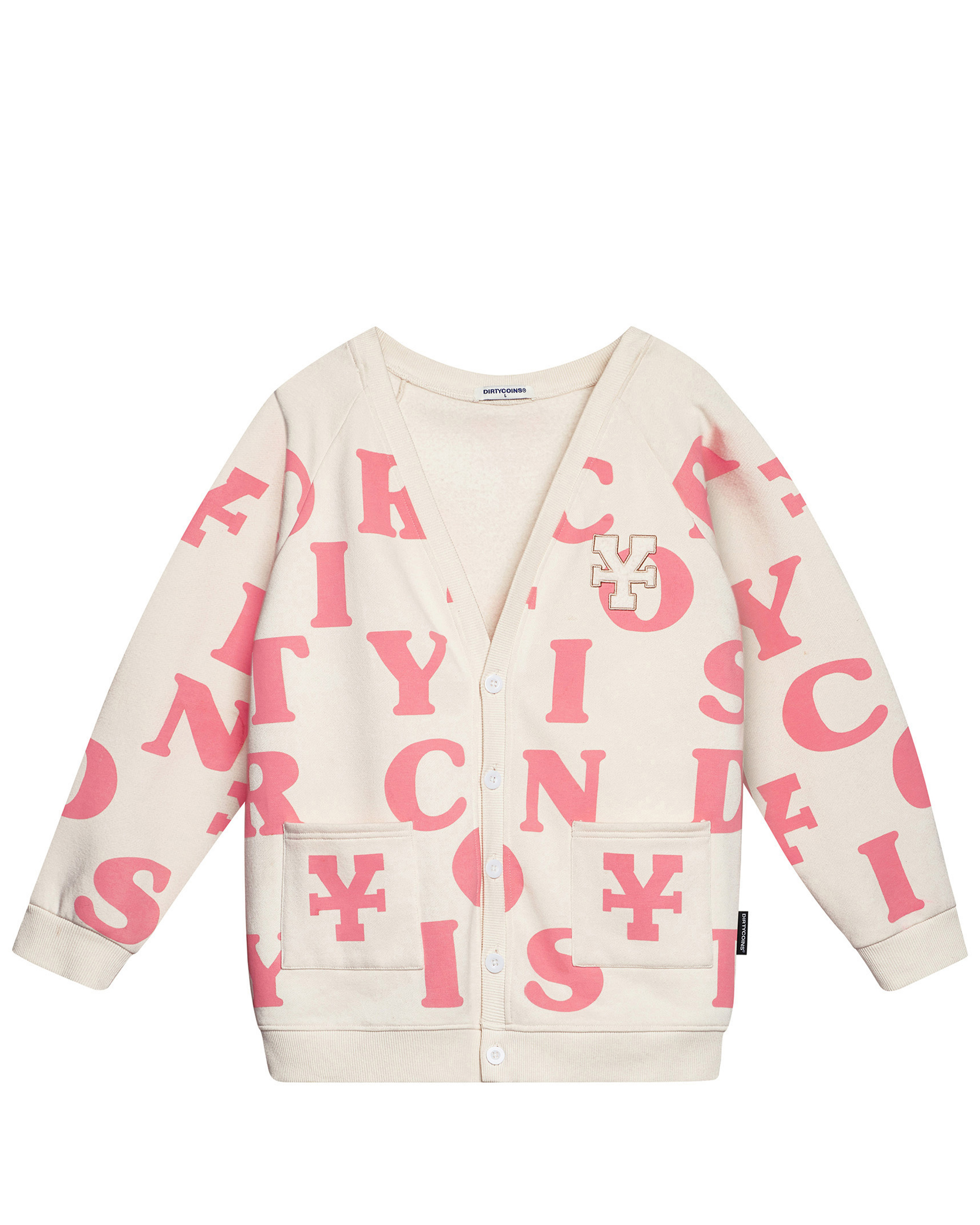 DirtyCoins Print Cardigan - Ivory/Pink