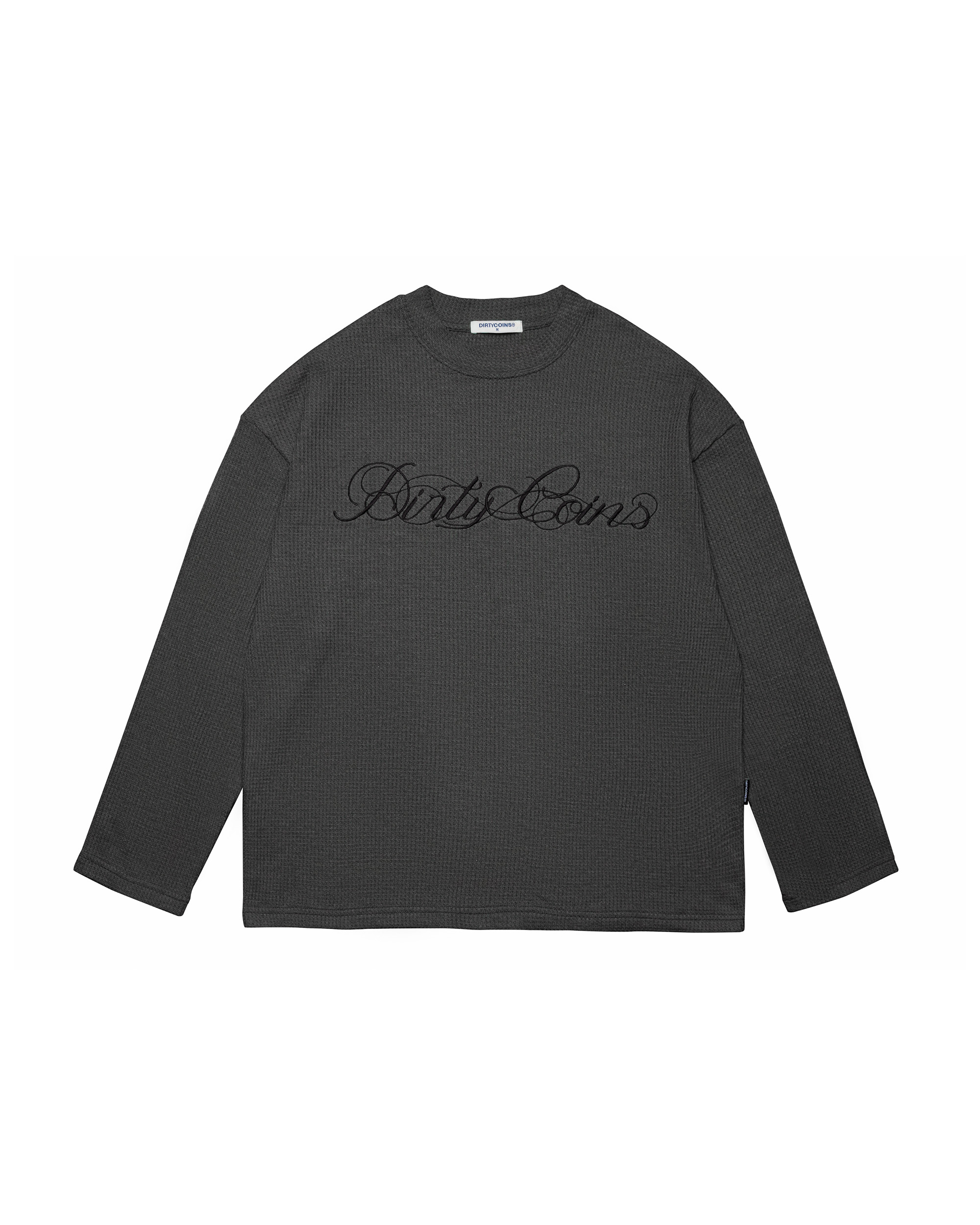 DirtyCoins Script Waffle LS T-Shirt Grey