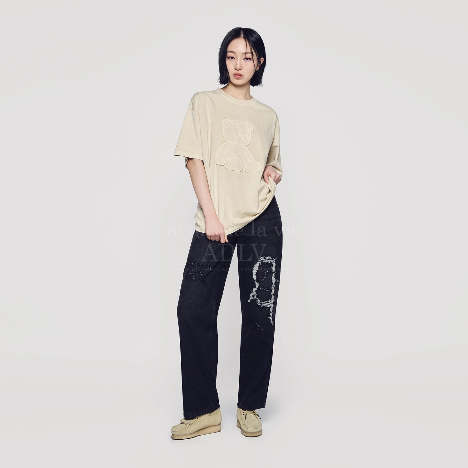 956 -  Áo ADLV Bear Applique Pigment Washing SS2024 - Be Beige - Code ADLV-24SS-SSABAQ-BEG [HÀNG CHÍNH HÃNG]