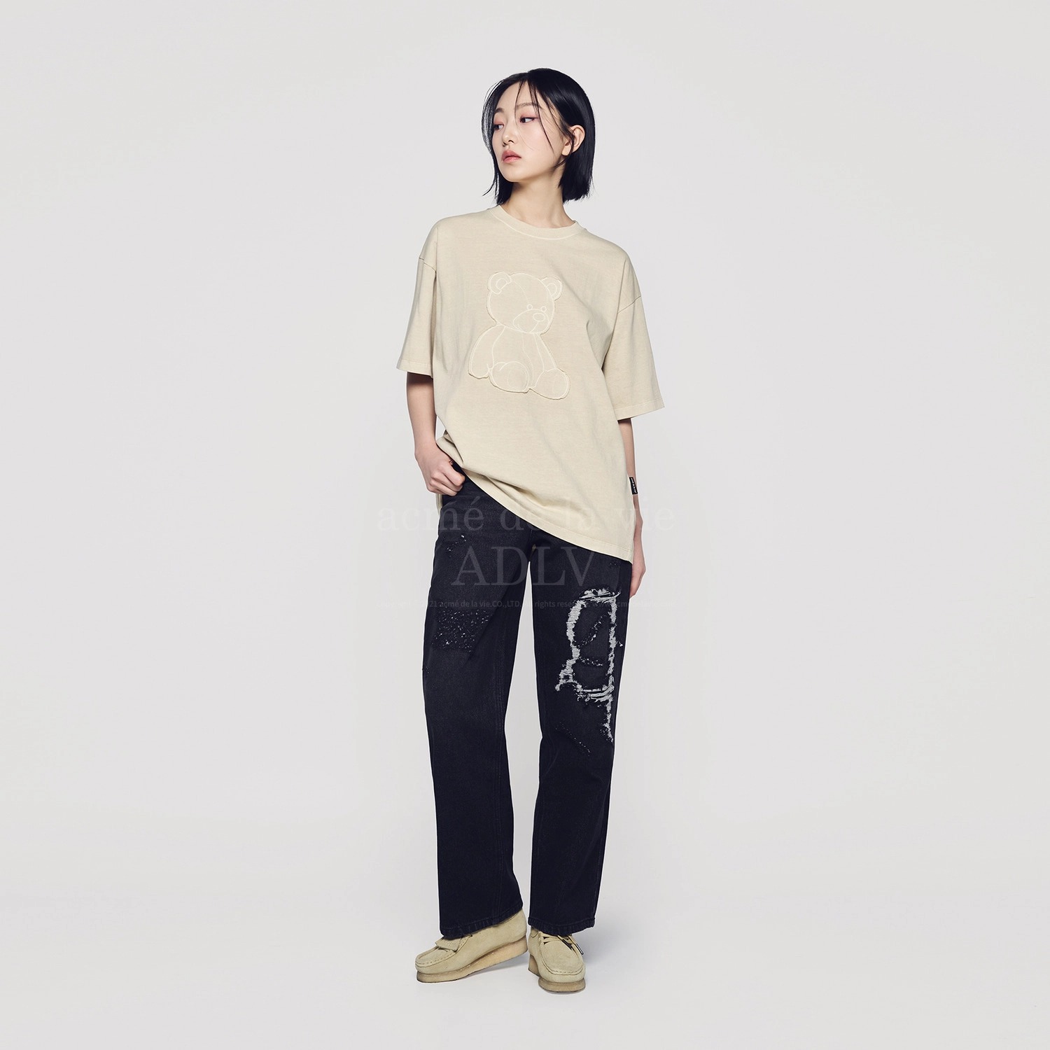 956 -  Áo ADLV Bear Applique Pigment Washing SS2024 - Be Beige - Code ADLV-24SS-SSABAQ-BEG [HÀNG CHÍNH HÃNG]