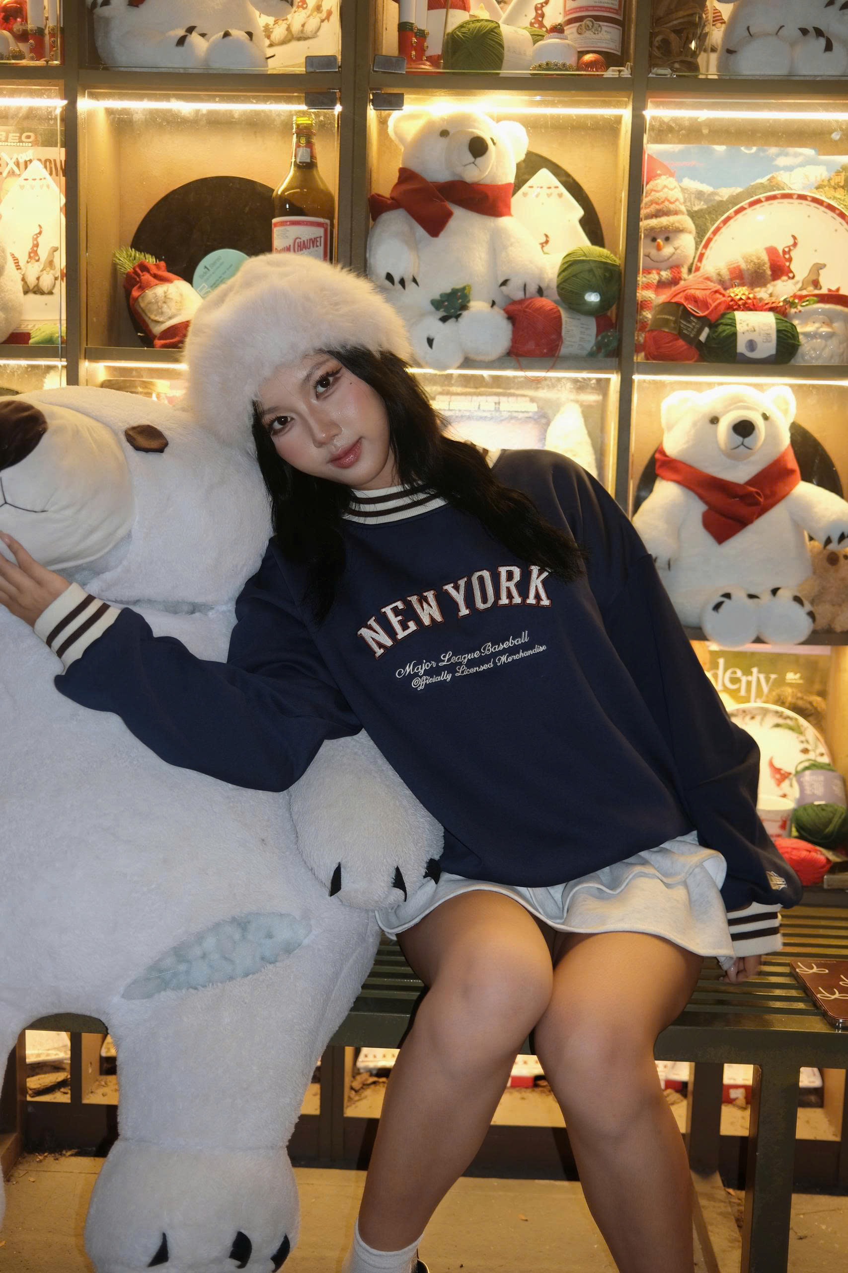 2064 - Áo Sweater New Era New York Yankee Xanh Navy Bo Trắng Đen [HÀNG CHÍNH HÃNG]