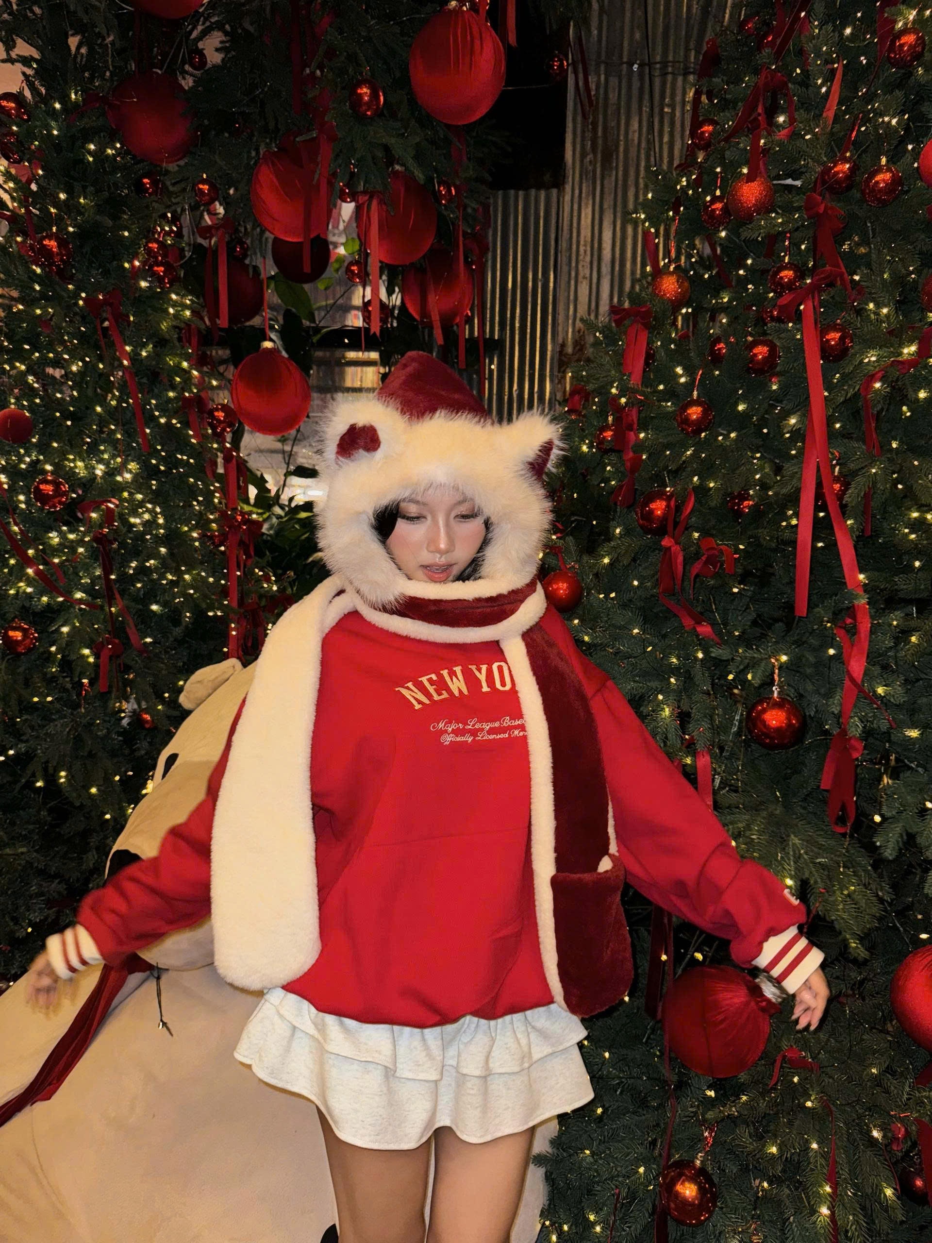 2065 - Áo Sweater New Era New York Yankee Đỏ Vin Bo Trắng Đỏ [HÀNG CHÍNH HÃNG]