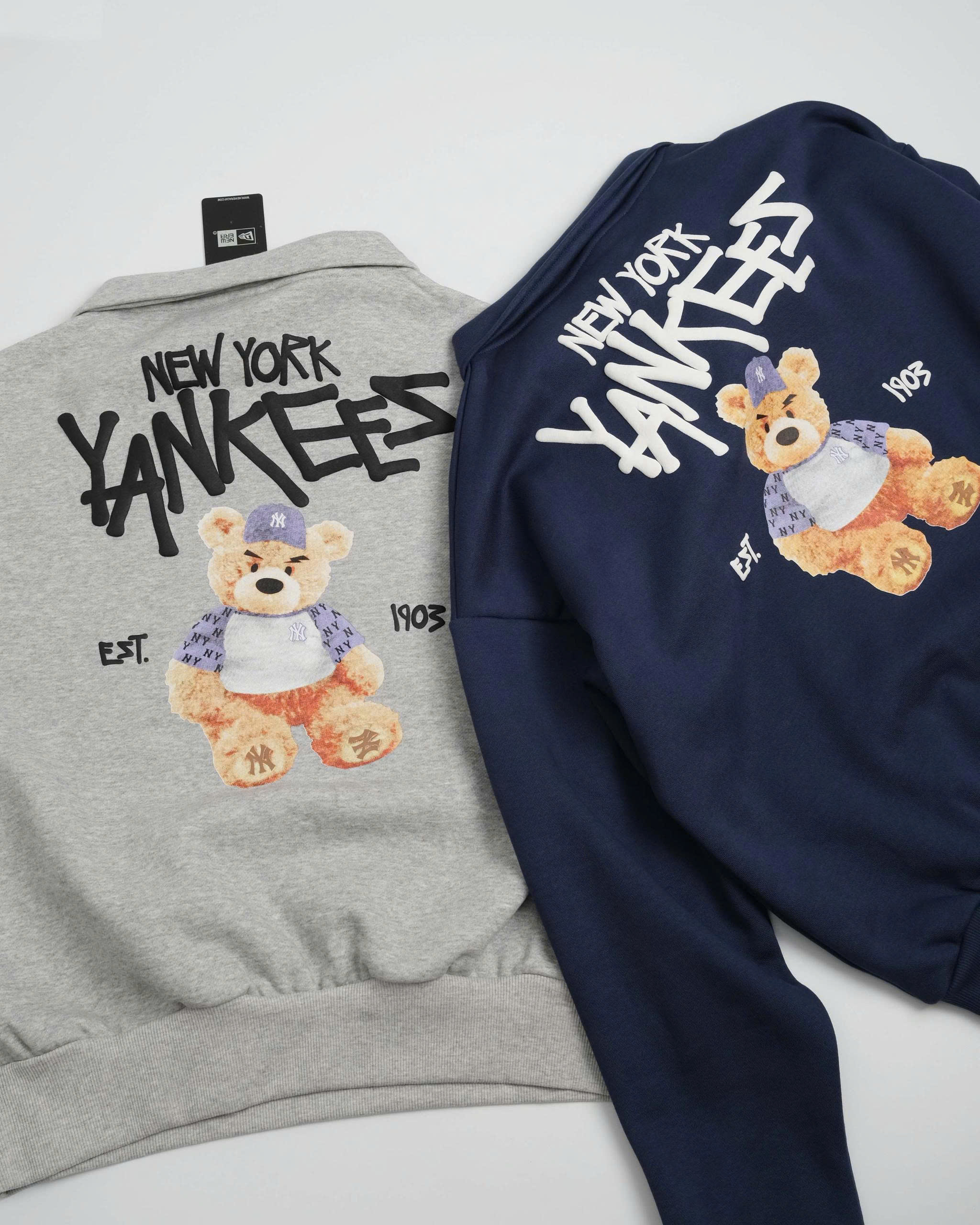 2257 - Áo Sweater New Era Quater Zipper NY New York Yankees Gấu Trắng Xám [HÀNG CHÍNH HÃNG]