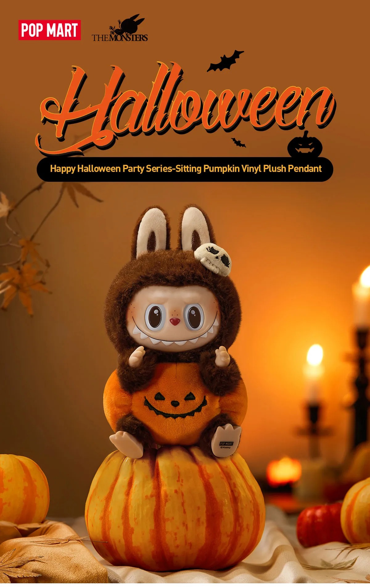 1200 - Labubu Halloween POPMART Labubu Bí Ngô The Monster Happy Halloween Party Series Sitting Pumpkin Vinyl Plus Pendent Size 15cm [HÀNG CHÍNH HÃNG]