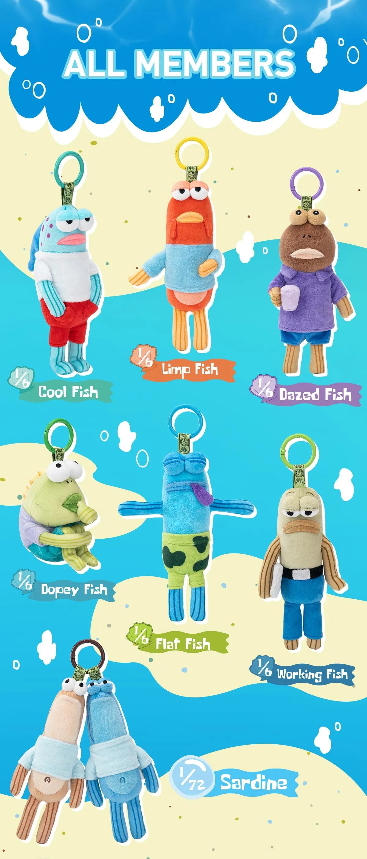 1551 - Bikini Bottom Buddies - Set Cá Bikini - POPMART Bikini Bottom Buddies Whimsical Plush Series - Set 6 Bé [HÀNG CHÍNH HÃNG]