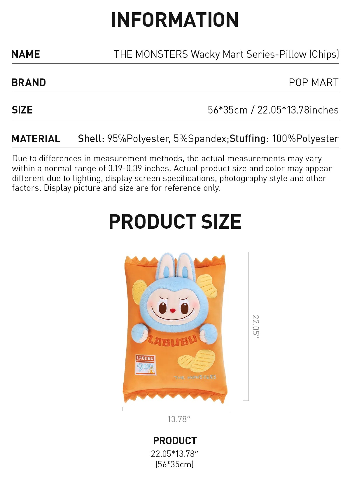 1553 - Gối Labubu Pillow Chips POPMART The Monster Wacky Mart Series 6931571095123 [HÀNG CHÍNH HÃNG]