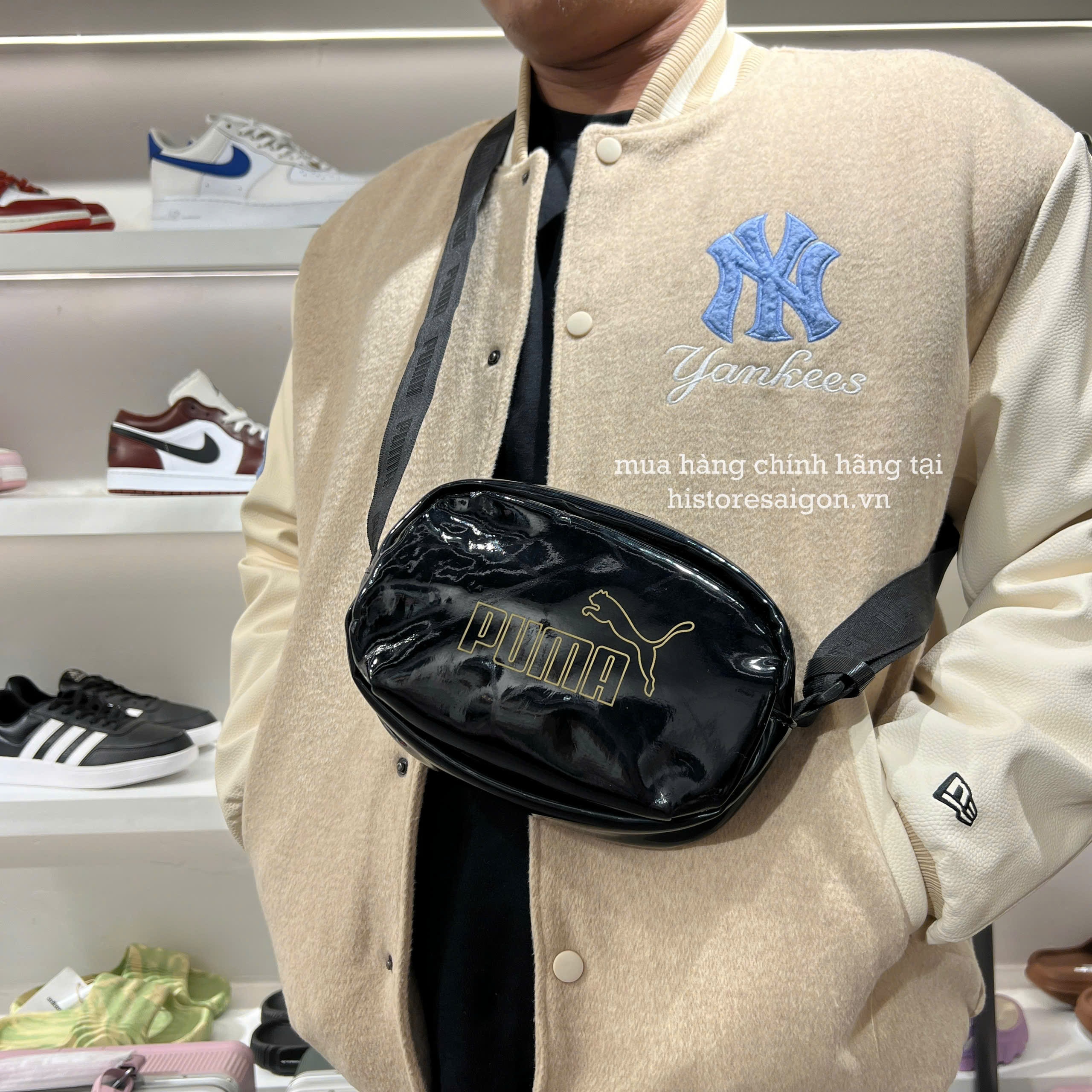 2566 - Túi Puma Oval Bag Shiny Fabric Đen [HÀNG CHÍNH HÃNG]