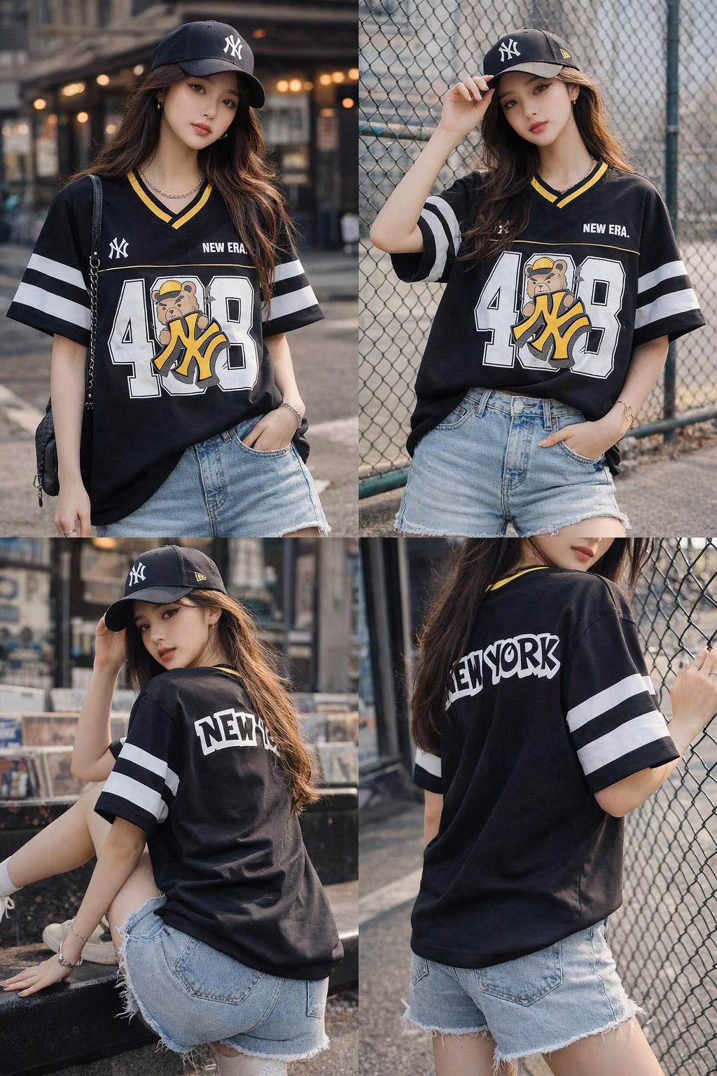 2570 - Áo New Era New York Yankess 4 Gấu 8 Đen [HÀNG CHÍNH HÃNG]