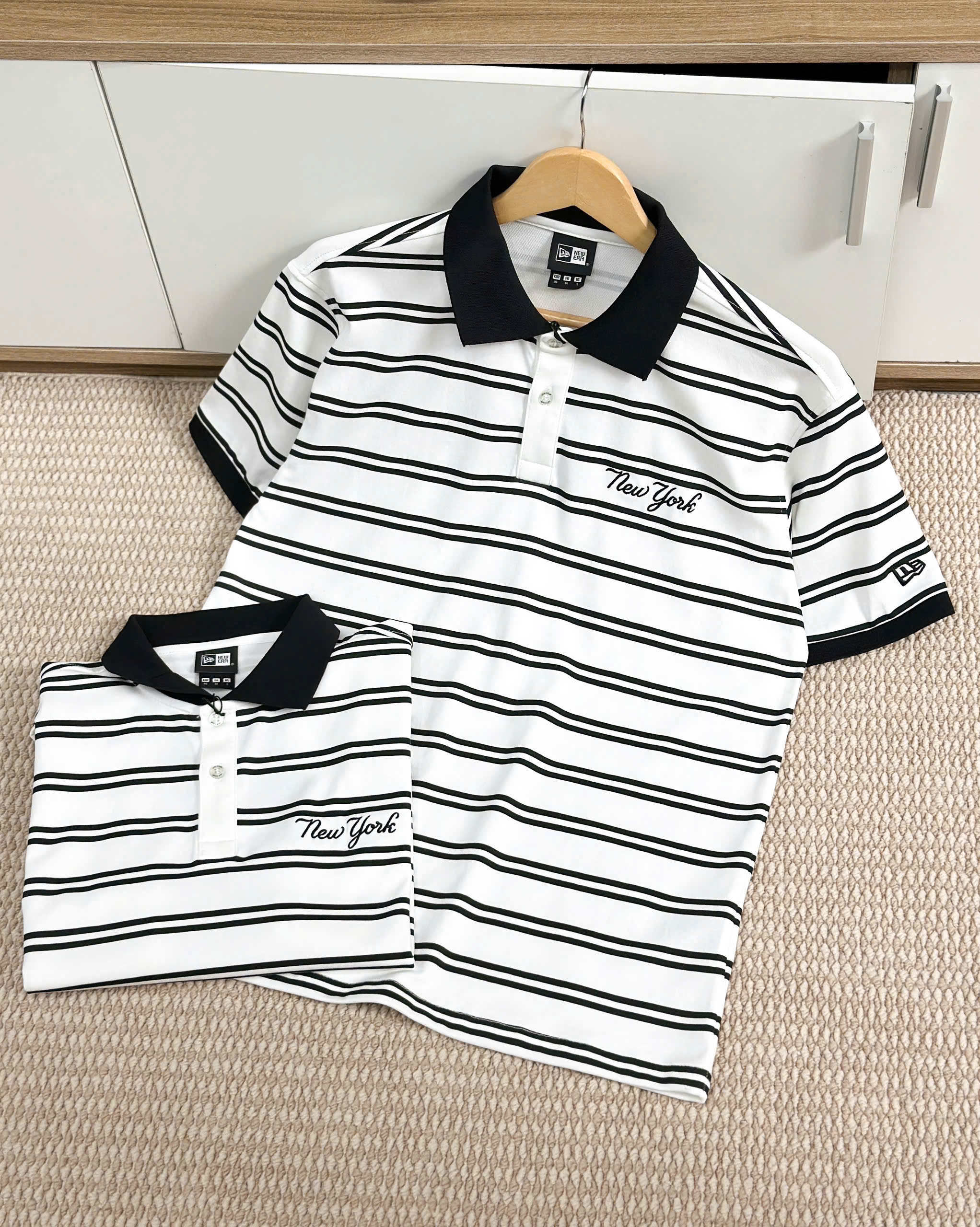 2253 - Áo Polo New Era New York Basic Trắng 2 Sọc Đen [HÀNG CHÍNH HÃNG]