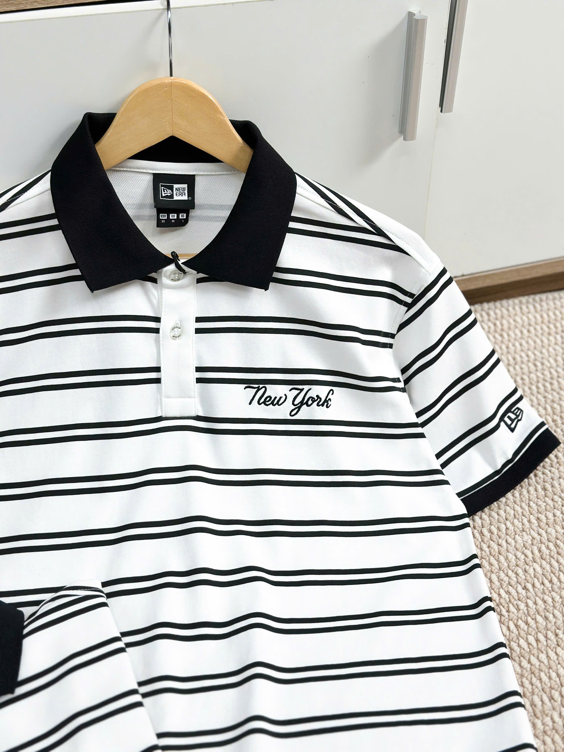 2253 - Áo Polo New Era New York Basic Trắng 2 Sọc Đen [HÀNG CHÍNH HÃNG]