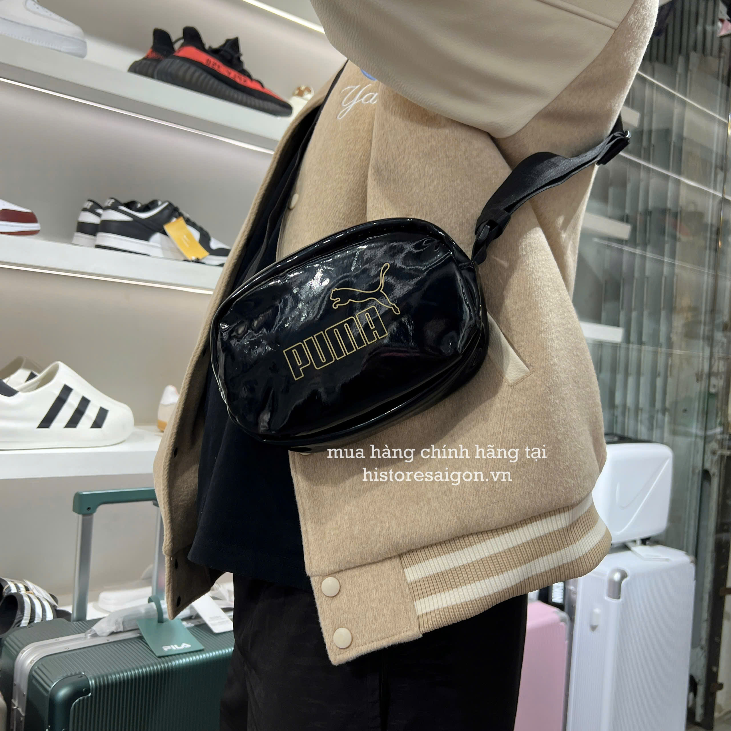 2566 - Túi Puma Oval Bag Shiny Fabric Đen [HÀNG CHÍNH HÃNG]