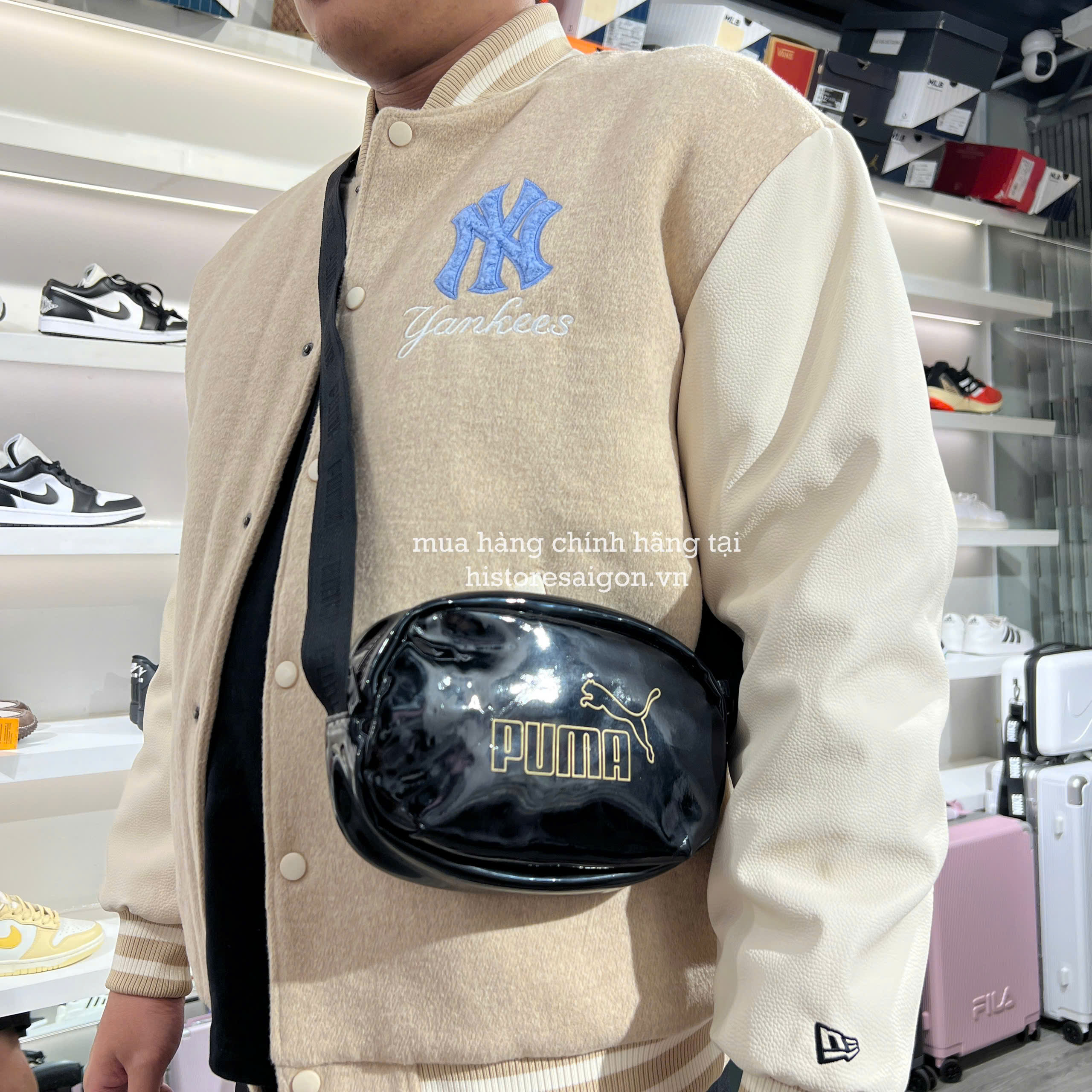 2566 - Túi Puma Oval Bag Shiny Fabric Đen [HÀNG CHÍNH HÃNG]