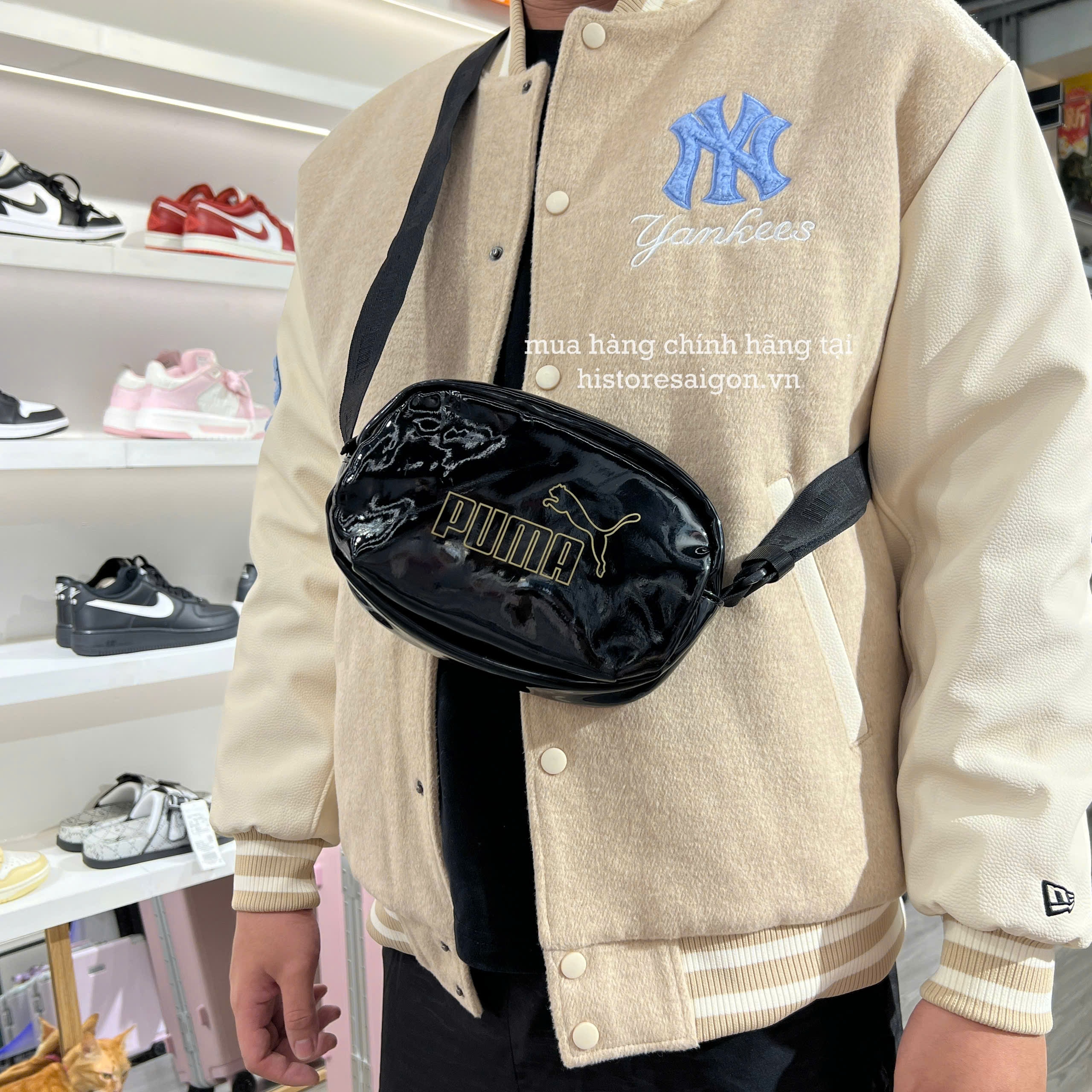 2566 - Túi Puma Oval Bag Shiny Fabric Đen [HÀNG CHÍNH HÃNG]