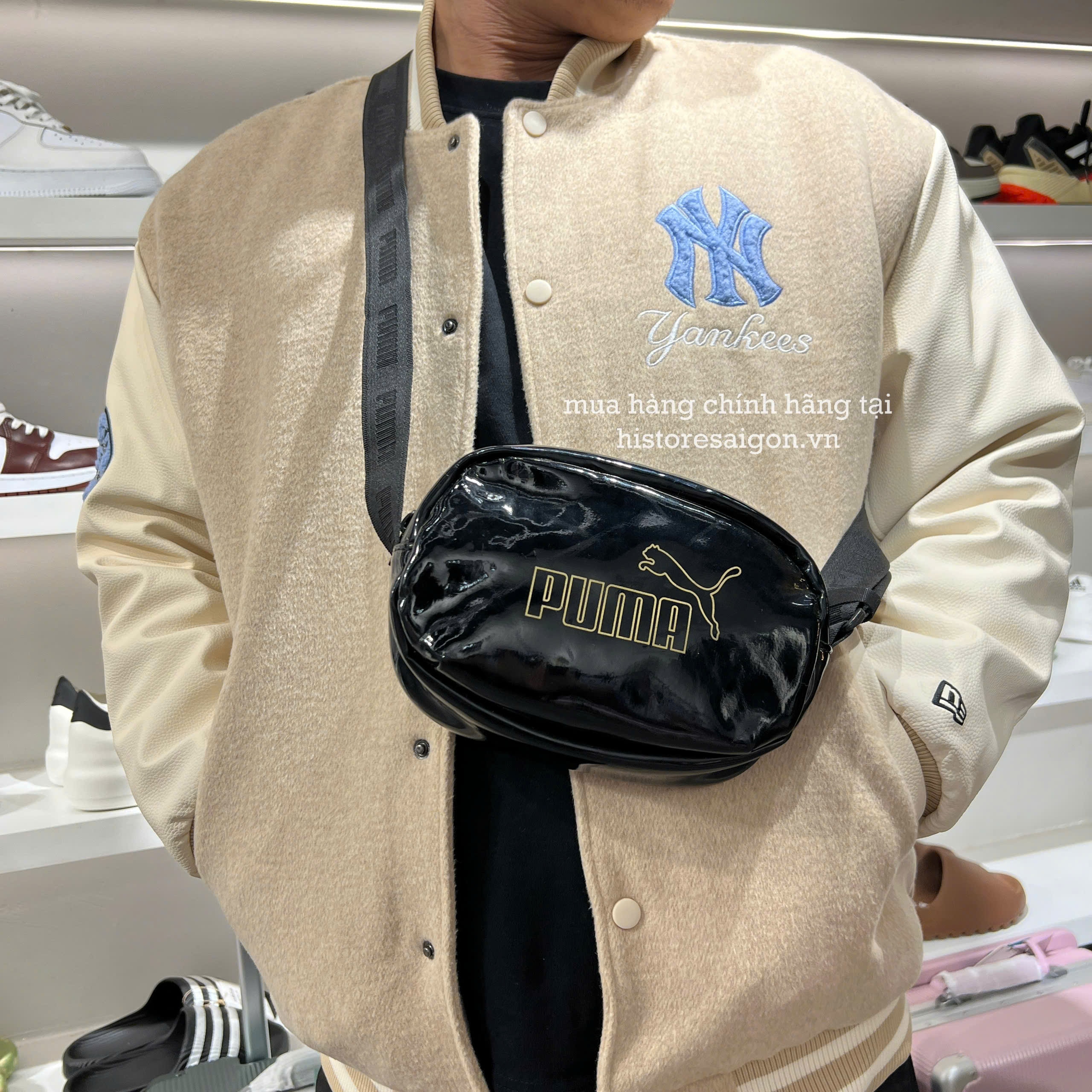 2566 - Túi Puma Oval Bag Shiny Fabric Đen [HÀNG CHÍNH HÃNG]