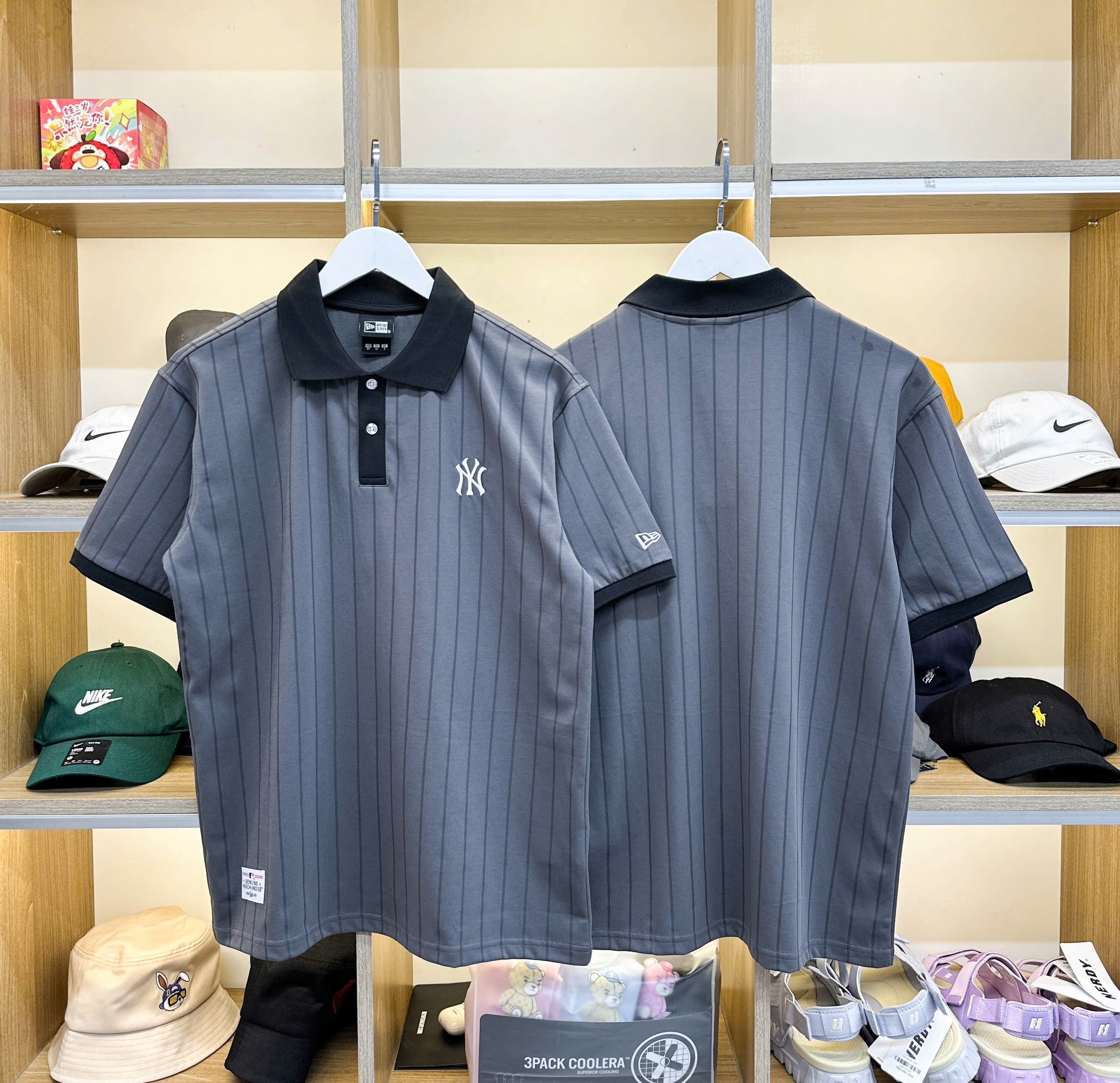 2684 - Áo Polo New Era NY Basic Xám Đen Sọc [HÀNG CHÍNH HÃNG]
