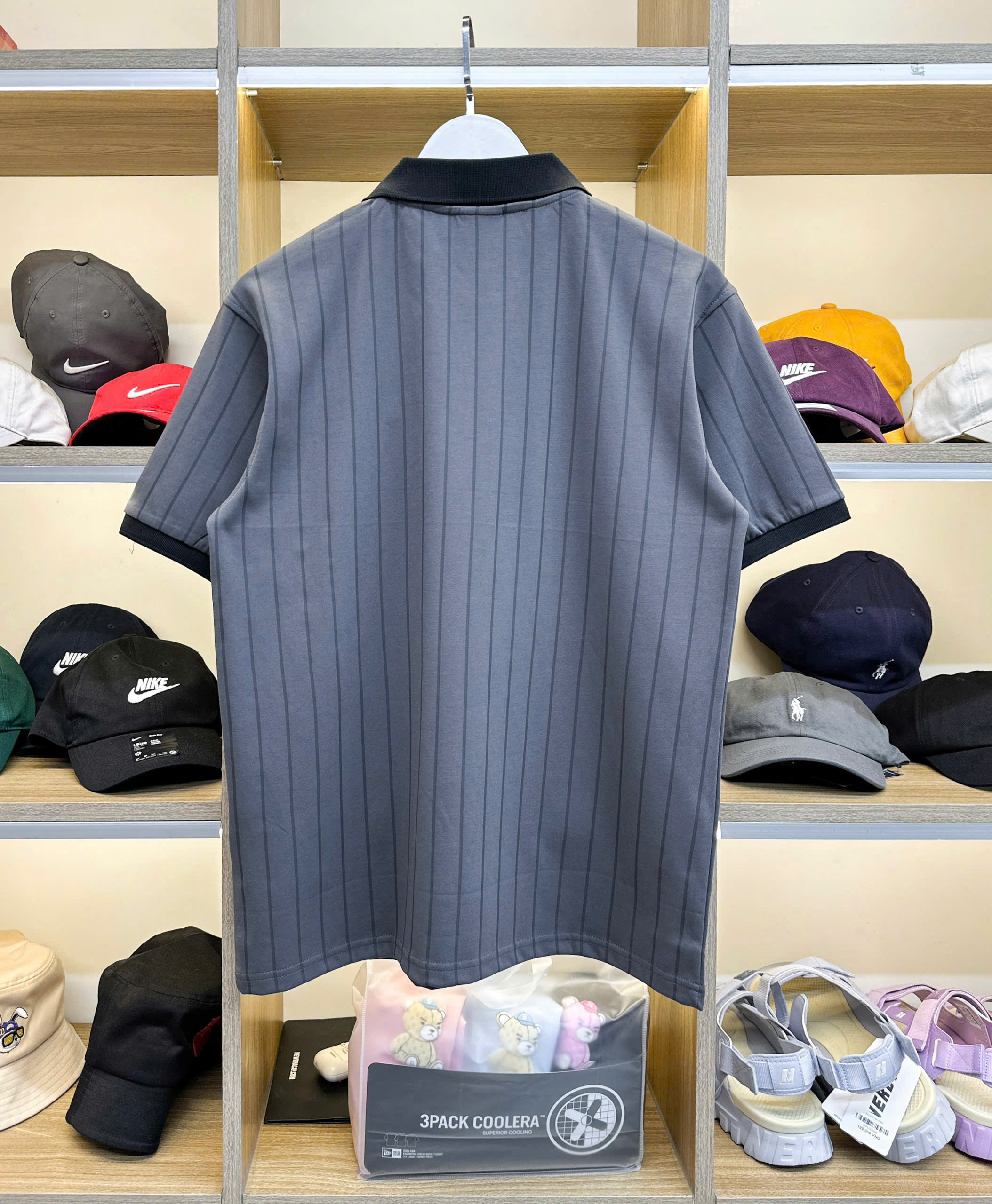 2684 - Áo Polo New Era NY Basic Xám Đen Sọc [HÀNG CHÍNH HÃNG]