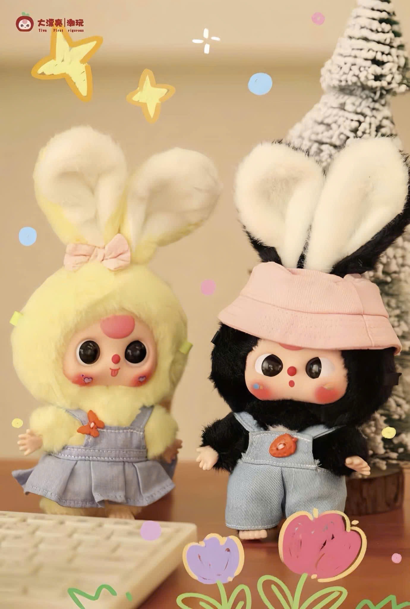 1132 - Baby Three Bunny Macaron Set 6 Bé - Baby Three Bunny Macaron Series Animal Party Big Cute Plush Series Art Toy [CHÍNH HÃNG]