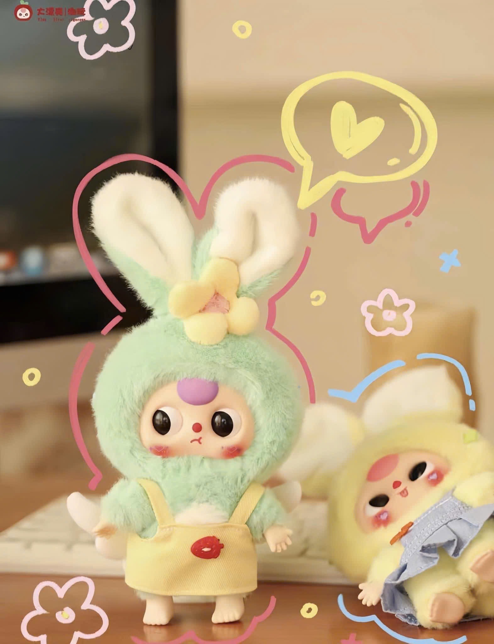 1132 - Baby Three Bunny Macaron Set 6 Bé - Baby Three Bunny Macaron Series Animal Party Big Cute Plush Series Art Toy [CHÍNH HÃNG]