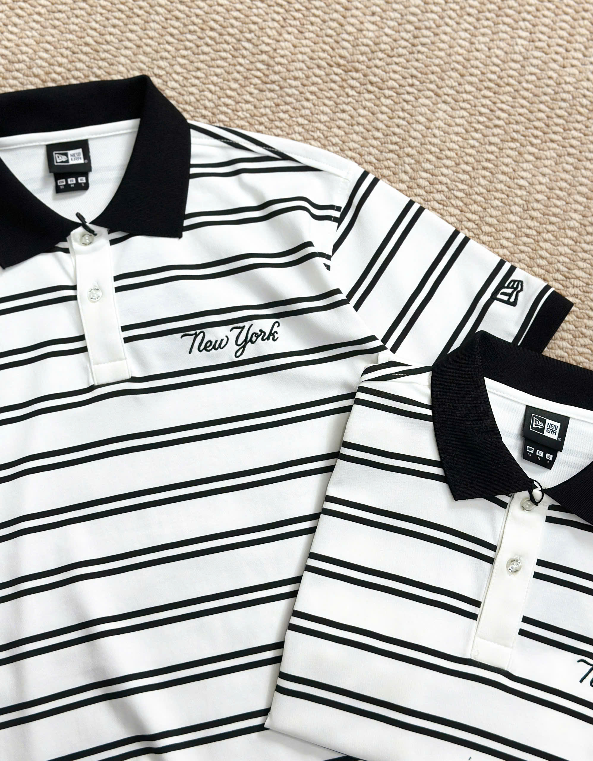 2253 - Áo Polo New Era New York Basic Trắng 2 Sọc Đen [HÀNG CHÍNH HÃNG]