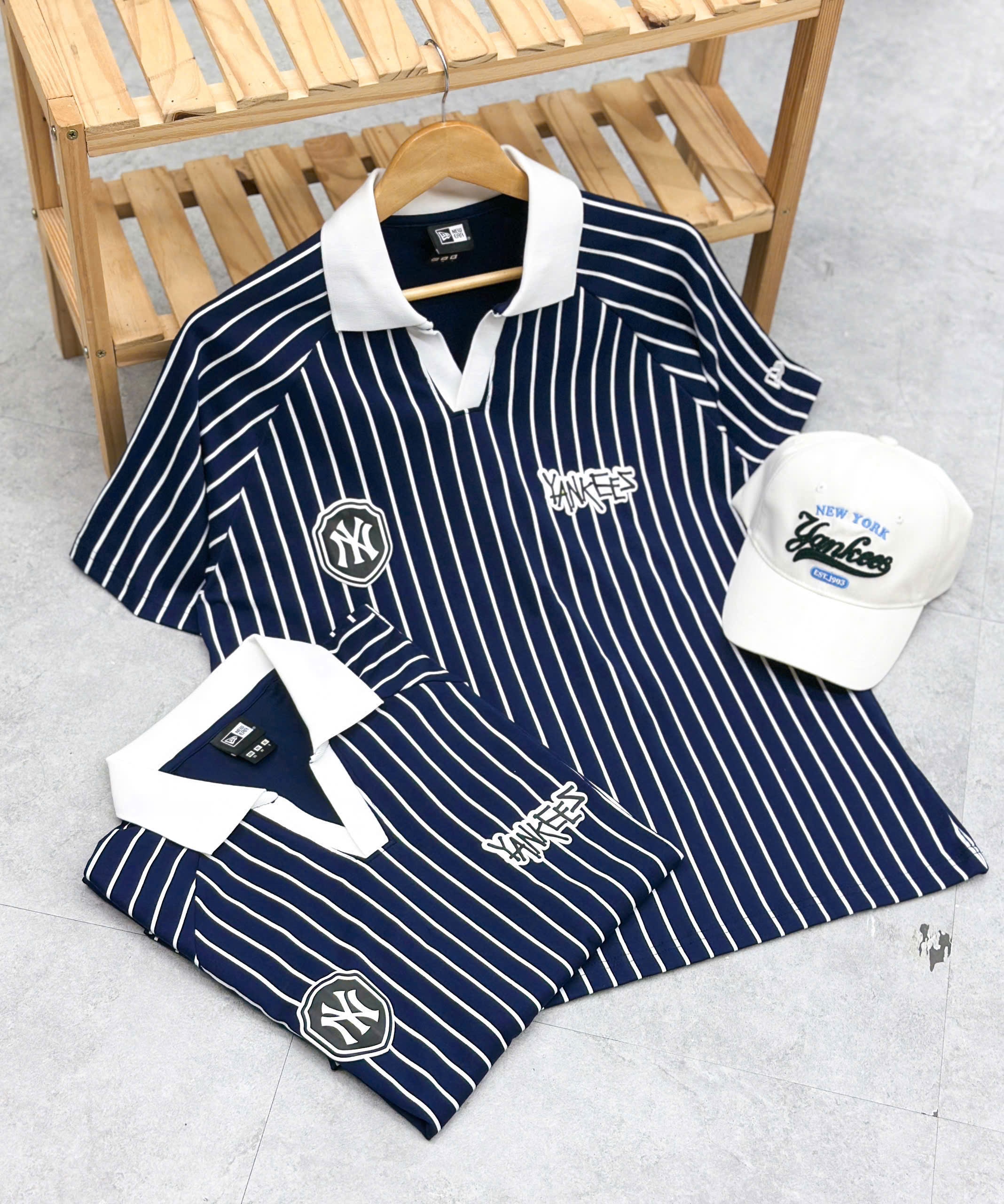 2629 - Áo Polo New Era NY Yankees 07 Xanh Sọc Trắng [HÀNG CHÍNH HÃNG]