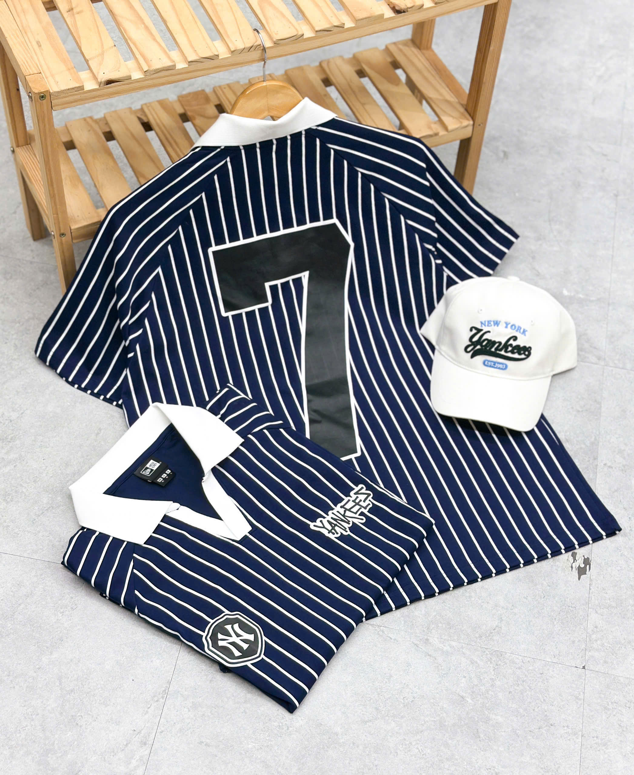 2629 - Áo Polo New Era NY Yankees 07 Xanh Sọc Trắng [HÀNG CHÍNH HÃNG]
