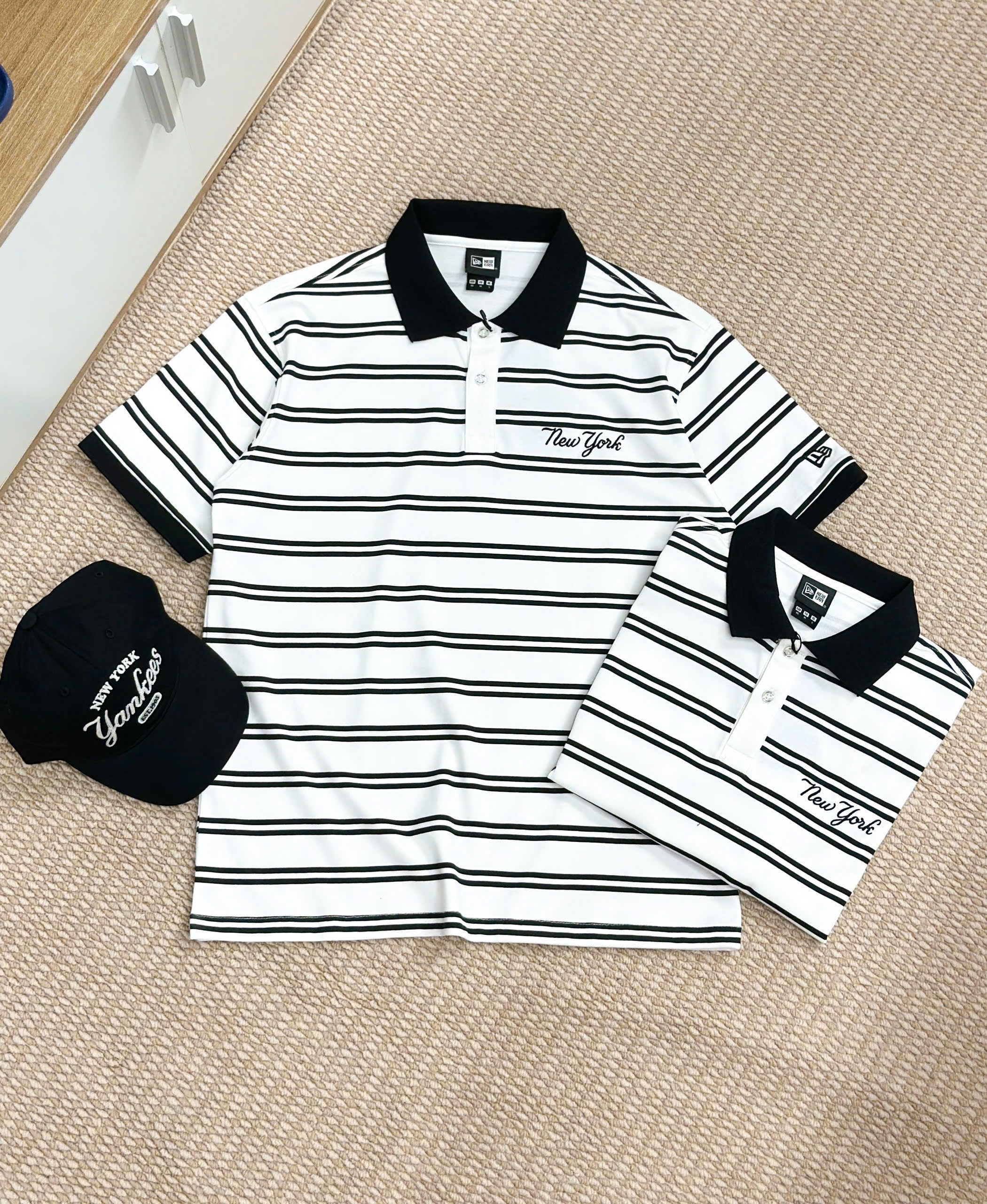 2253 - Áo Polo New Era New York Basic Trắng 2 Sọc Đen [HÀNG CHÍNH HÃNG]