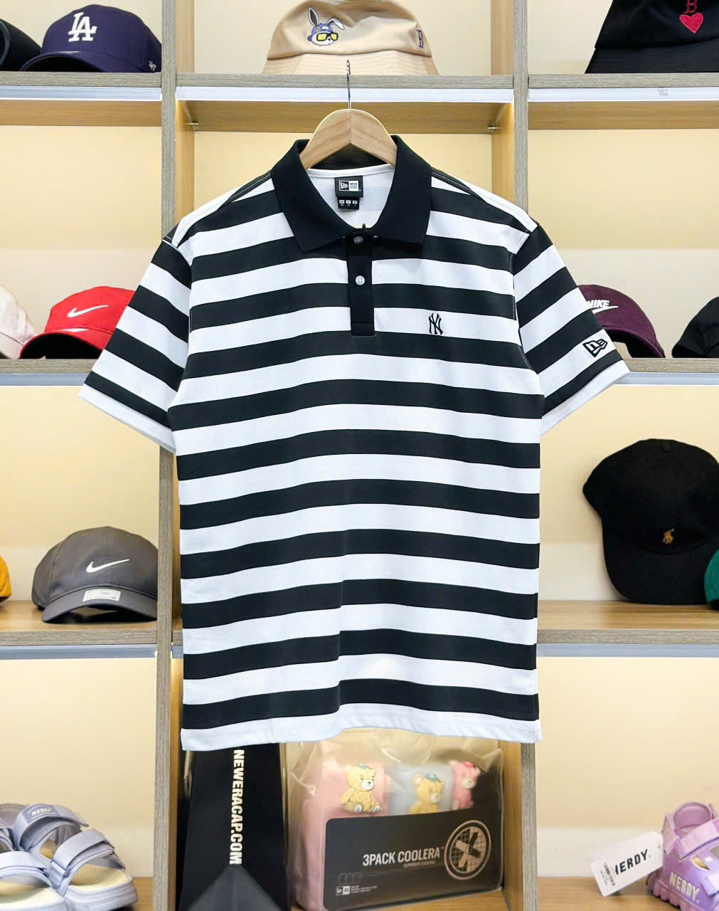 2254 - Áo Polo New Era NY Basic Trắng Sọc Đen [HÀNG CHÍNH HÃNG]