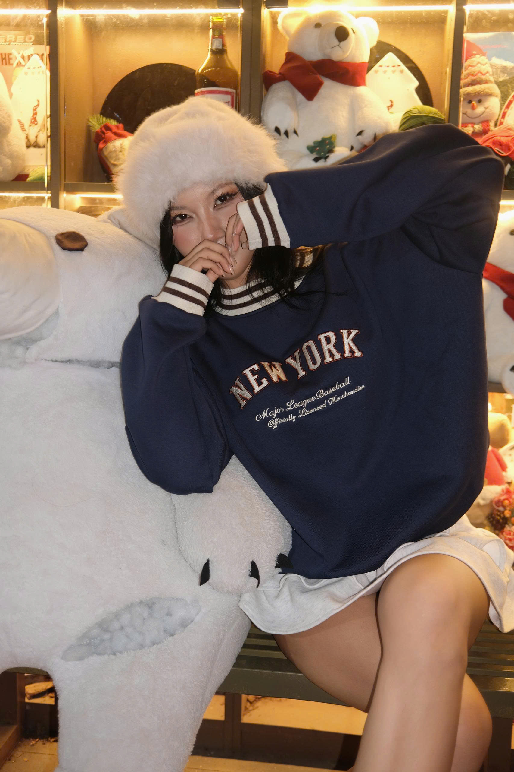 2064 - Áo Sweater New Era New York Yankee Xanh Navy Bo Trắng Đen [HÀNG CHÍNH HÃNG]