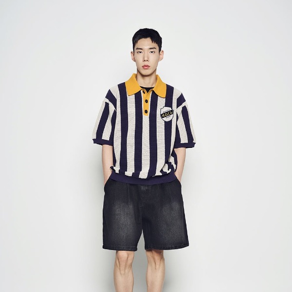 2035 - Áo ADLV Len Ngắn Tay Collar Point Stripe Xanh Navy 25SS-TP-KN-LG-CPK-NVY Acmé de la vie [HÀNG CHÍNH HÃNG]