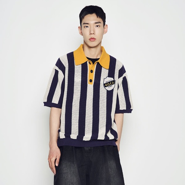 2035 - Áo ADLV Len Ngắn Tay Collar Point Stripe Xanh Navy 25SS-TP-KN-LG-CPK-NVY Acmé de la vie [HÀNG CHÍNH HÃNG]