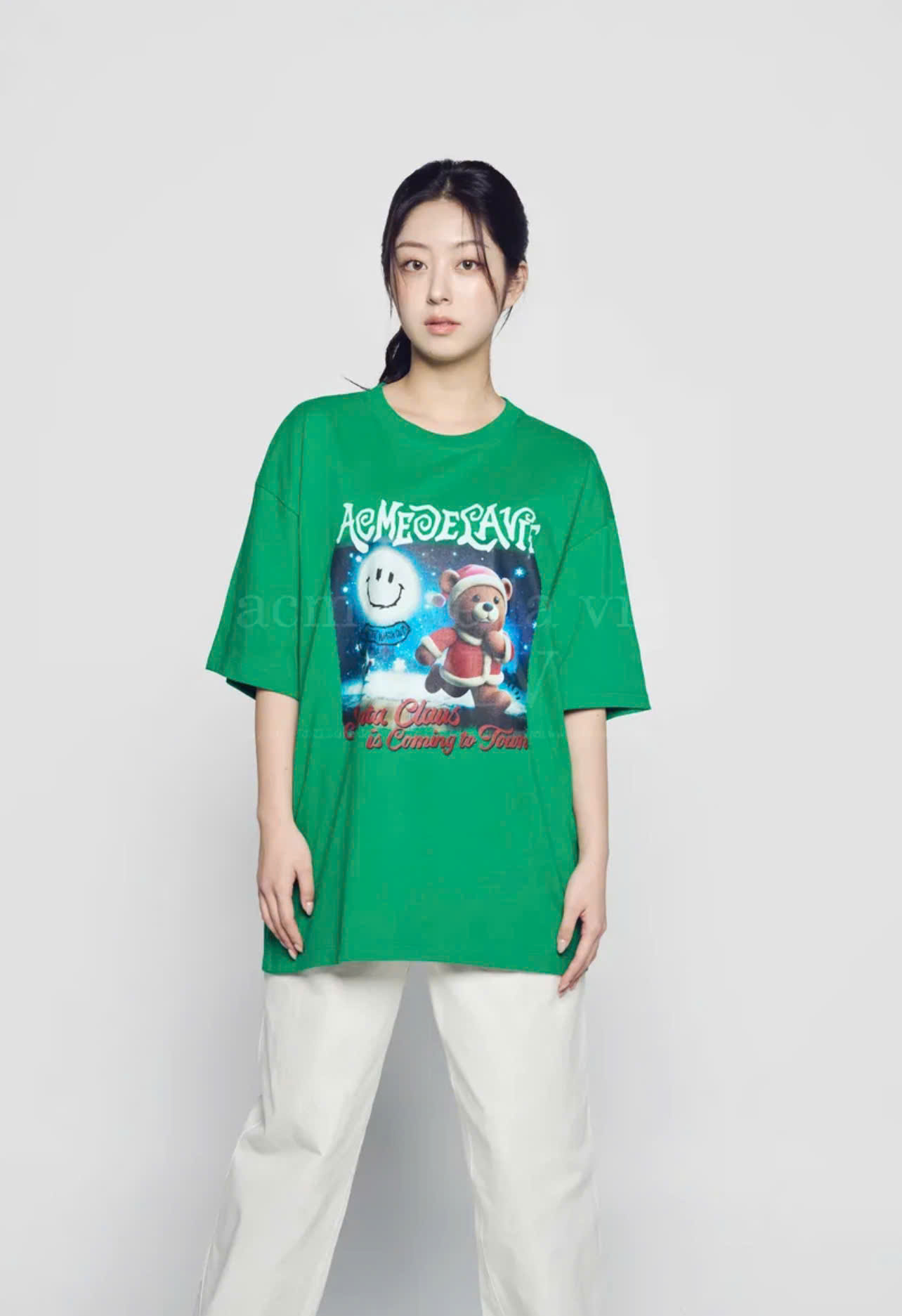 1996 - Áo ADLV Santa Bear Christmast Noel Xanh 24FW-TP-SS-AW-SRB-GRN Acmé de la vie [HÀNG CHÍNH HÃNG]