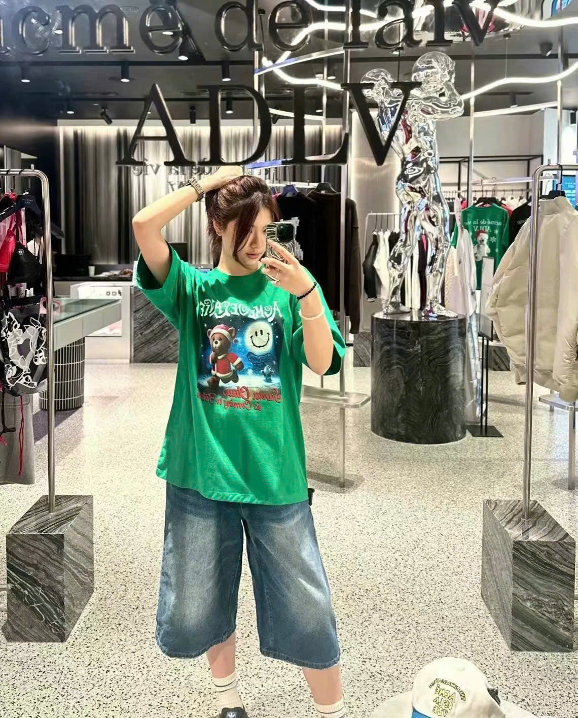 1996 - Áo ADLV Santa Bear Christmast Noel Xanh 24FW-TP-SS-AW-SRB-GRN Acmé de la vie [HÀNG CHÍNH HÃNG]