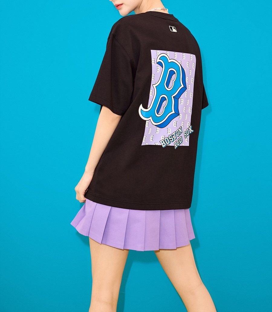 548 -  Áo MLB Big B Boston Monotive Overfit - Đen - Big B Monogram Tím - Code 3ATSM3033N-50BKS [HÀNG CHÍNH HÃNG]