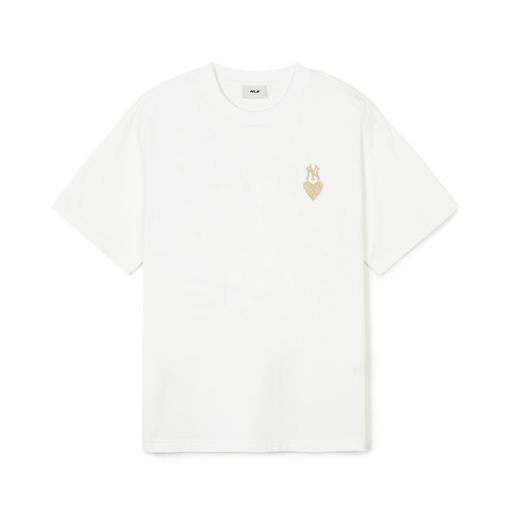 1023 -  Áo MLB Heart Small Logo New York Yankees Ivory - Trái Tim Trắng - Code 3ATSH0143 50IVS [HÀNG CHÍNH HÃNG]