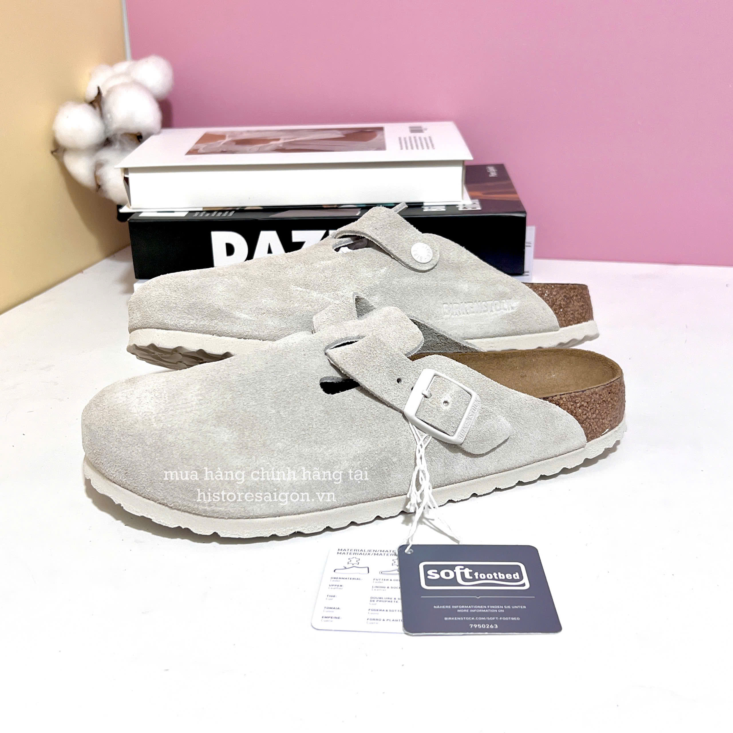 2658 - Dép Birkenstock Boston Soft Footbed Antique White 1027693 / 1027667 [HÀNG CHÍNH HÃNG]