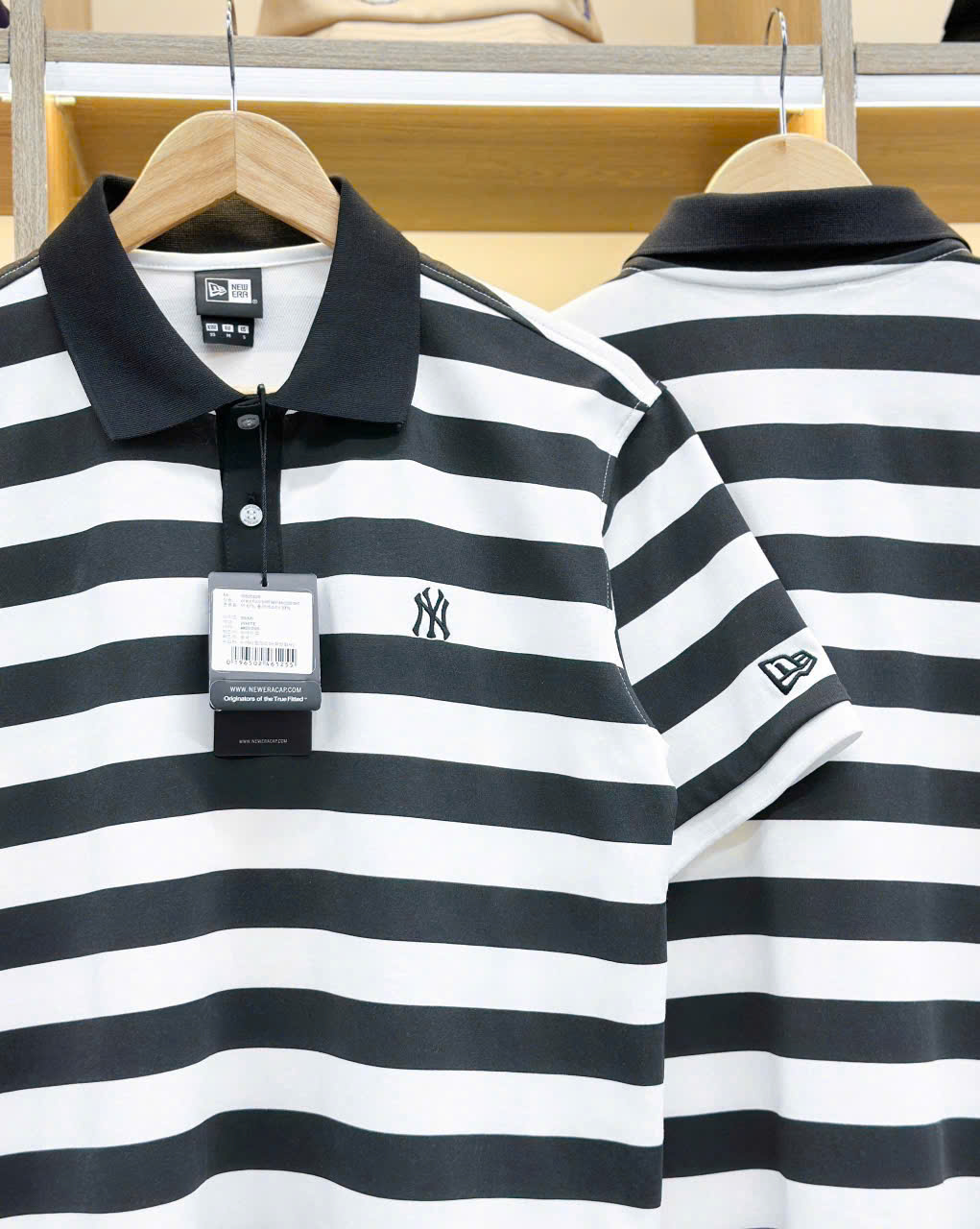 2254 - Áo Polo New Era NY Basic Trắng Sọc Đen [HÀNG CHÍNH HÃNG]