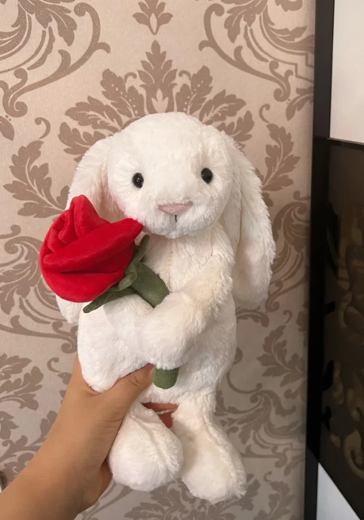 2112 - JellyCat Bunny Bashful Cream With Rose 31cm - Jellycat Bashful Cream Bunny with Rose Medium 31cm [HÀNG CHÍNH HÃNG]