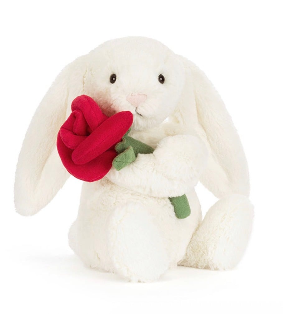 2112 - JellyCat Bunny Bashful Cream With Rose 31cm - Jellycat Bashful Cream Bunny with Rose Medium 31cm [HÀNG CHÍNH HÃNG]