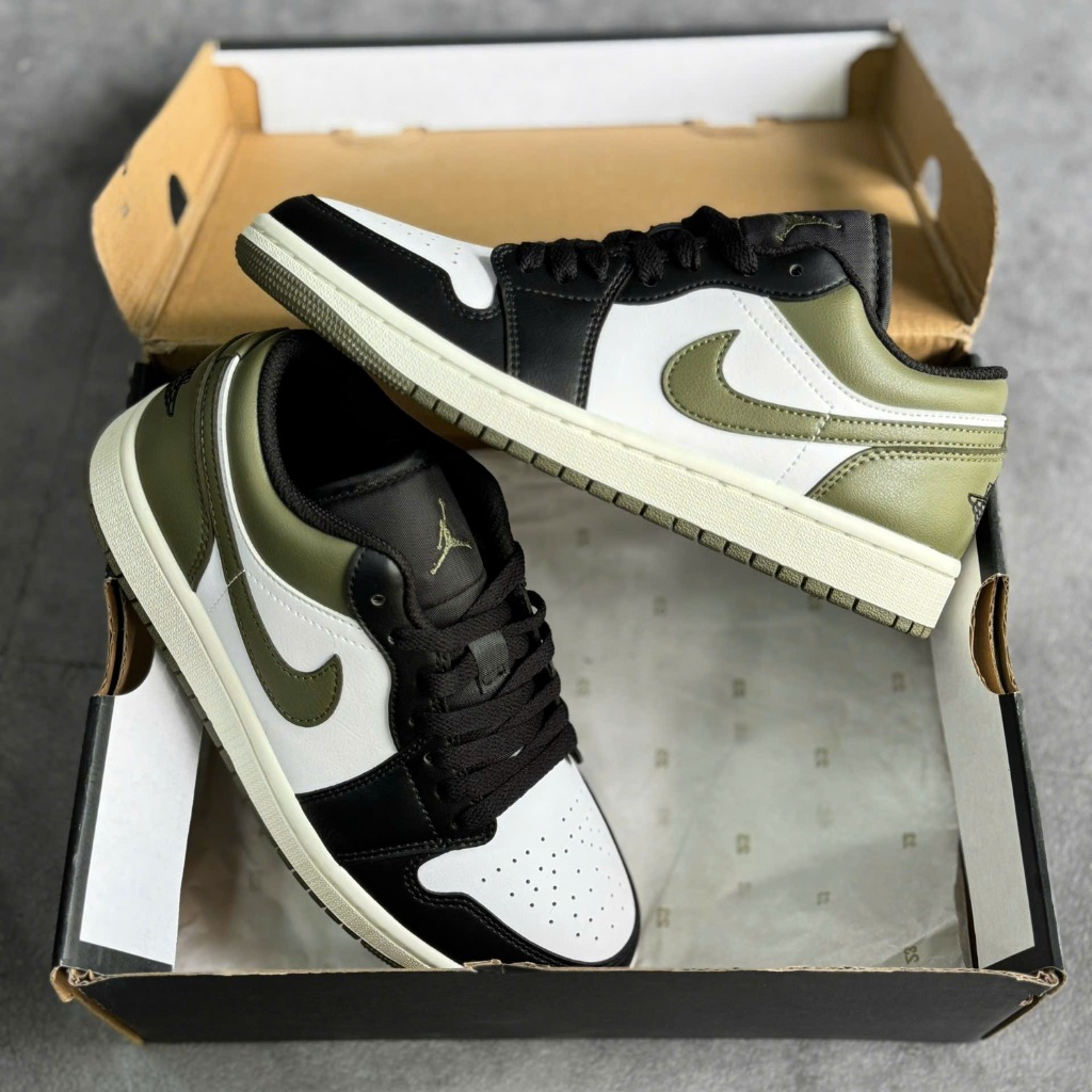 2005 - Giày Nike Air Jordan 1 Low ‘Black Toe Medium Olive’ 553558-092 [HÀNG CHÍNH HÃNG]